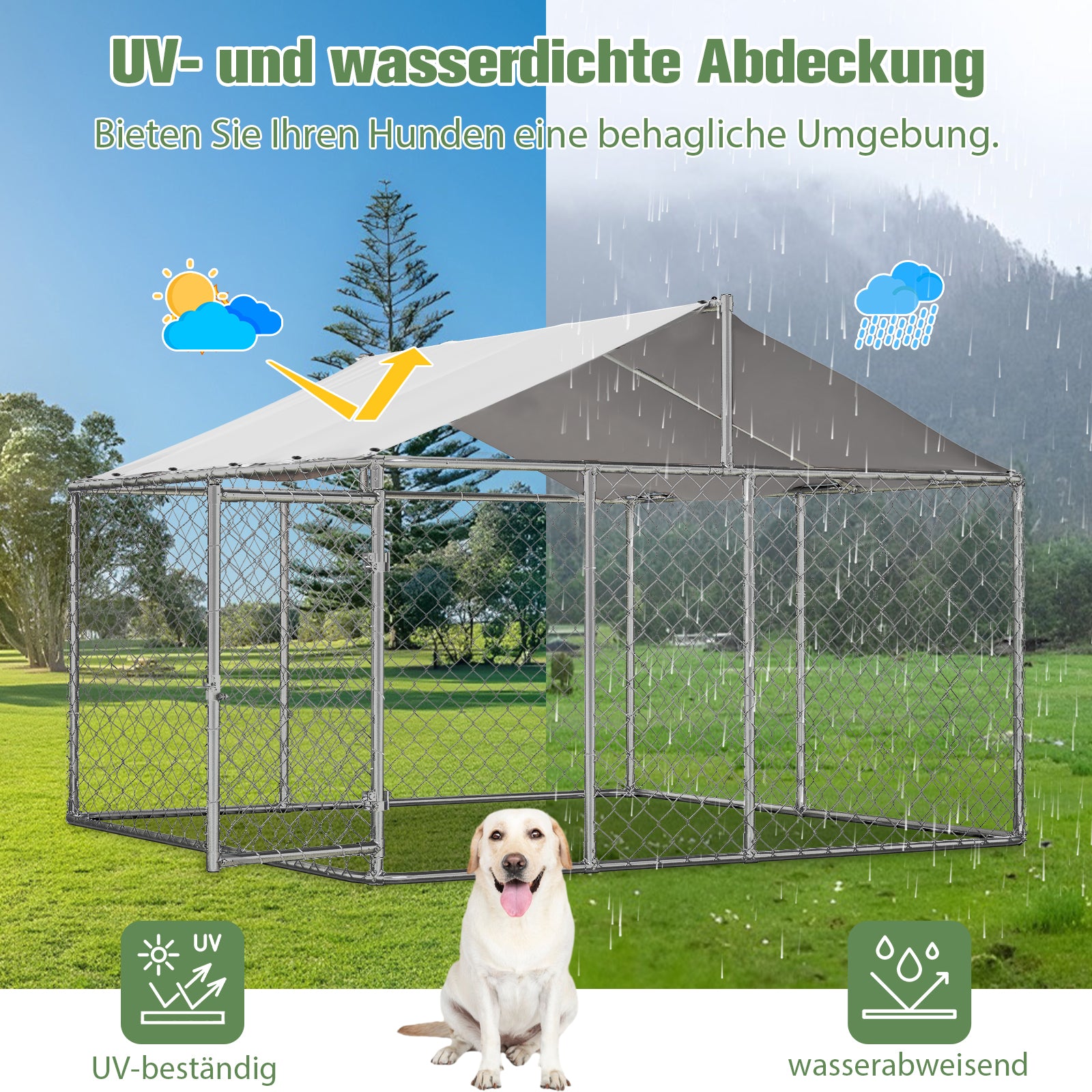 Outdoor Dog Kennel 230x230x117cm Heavy-Duty Roof Lockable Door - Galvanized Steel