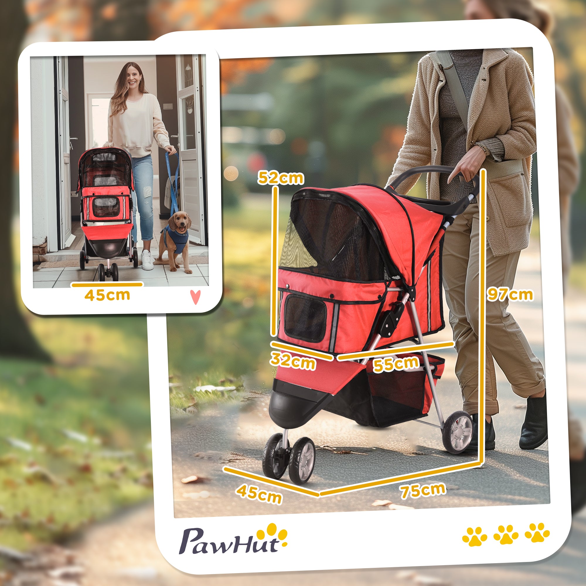 Dog Stroller, Lightweight & Foldable, Red