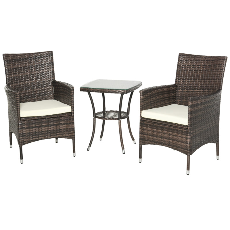 Three-Piece Chair Set with Cushions, Rattan Brown
