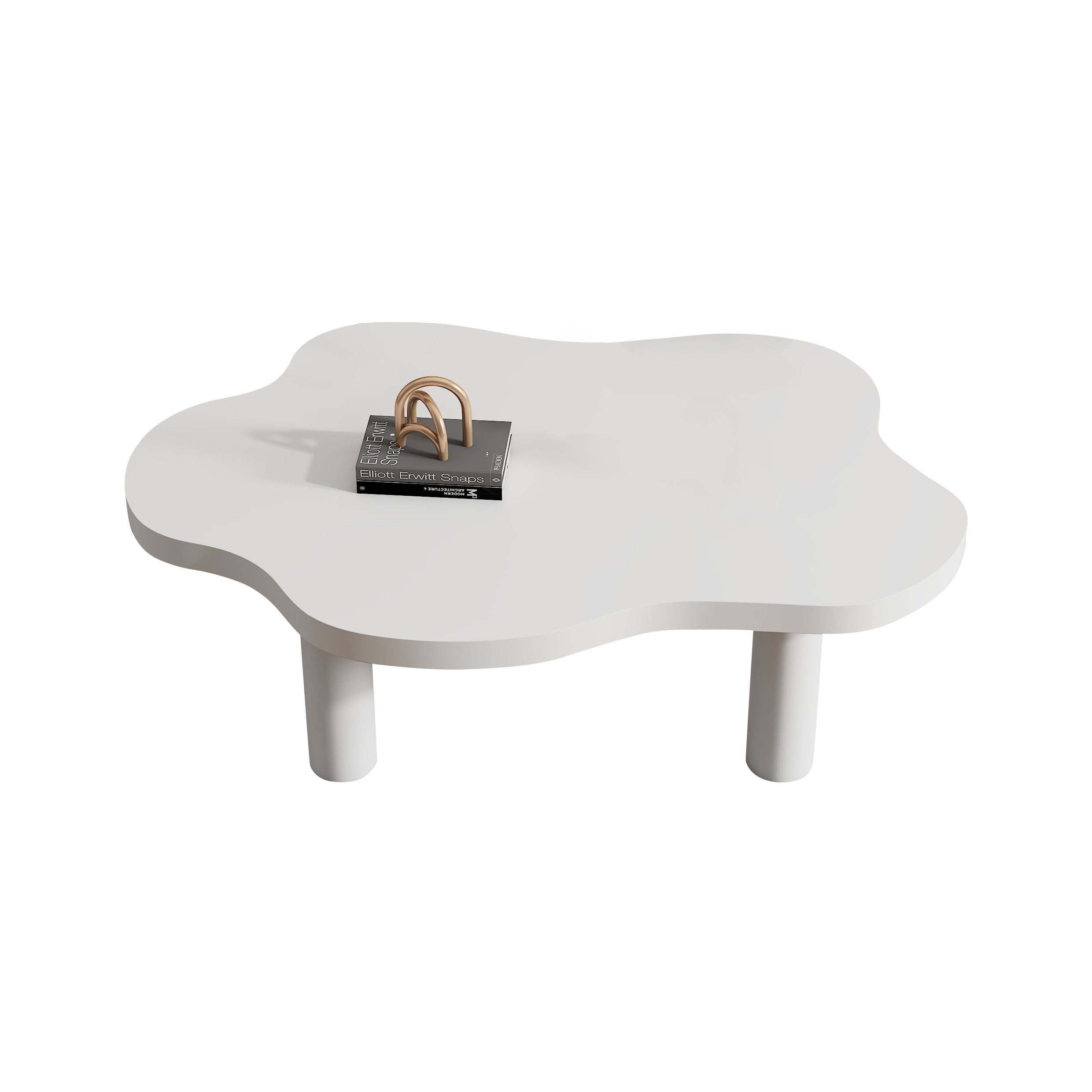 Cloud Shaped Coffee Table, Irregular Round Corner End Table, Modern White Tea Table with 4 Legs