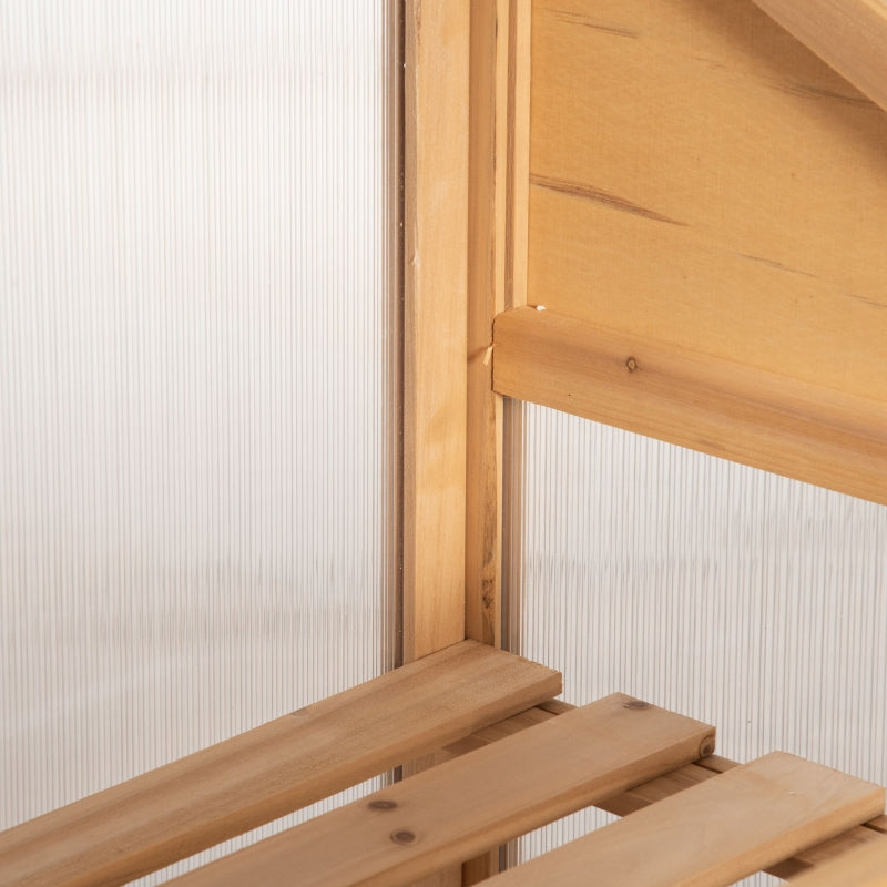 Wooden Cold Frame Polycarbonate Greenhouse with Openable Top Cover and Double Door Grey