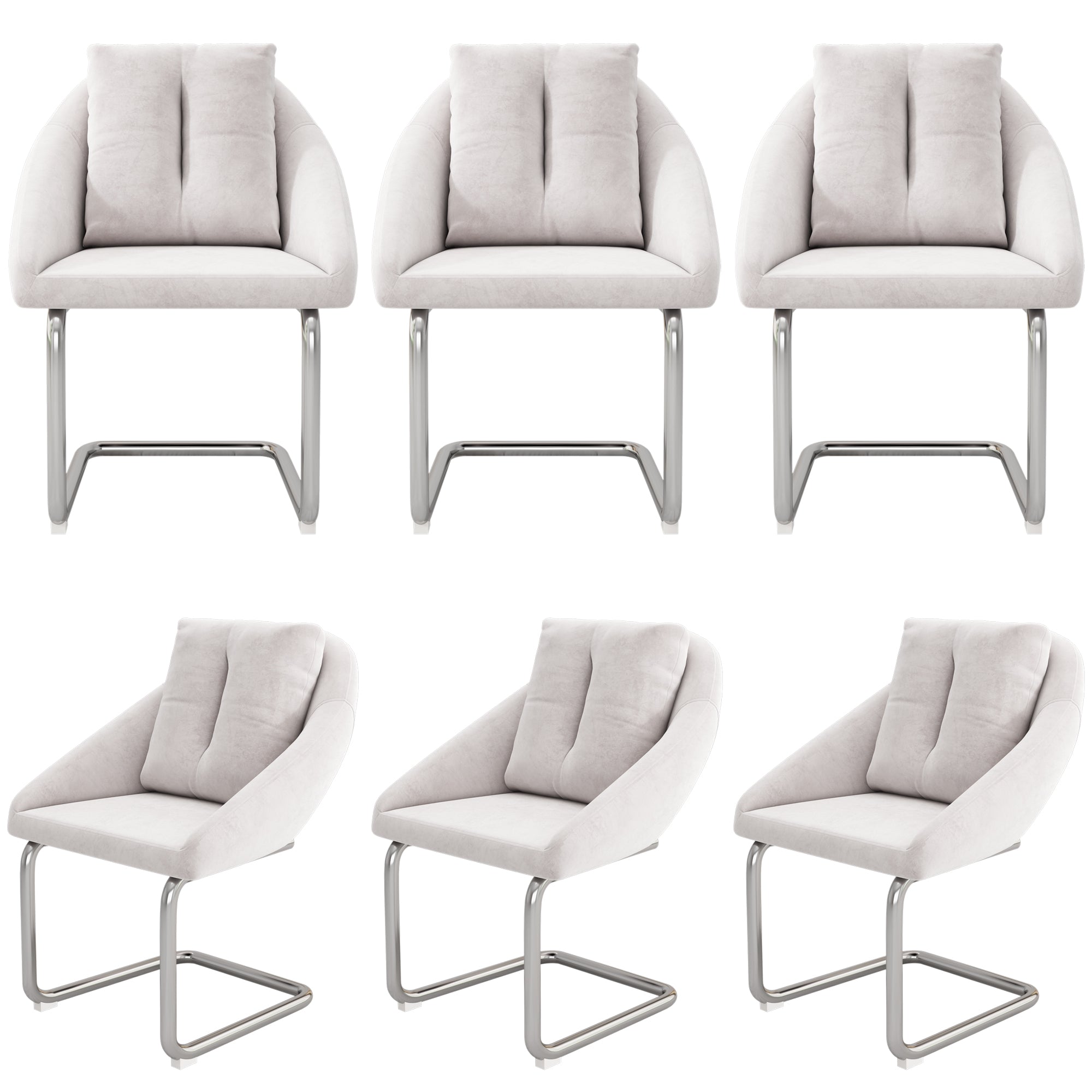 Velvet Dining Chair Set of 6, Luxurious Swivel Design with Cushions and Curved Legs, Beige Samt