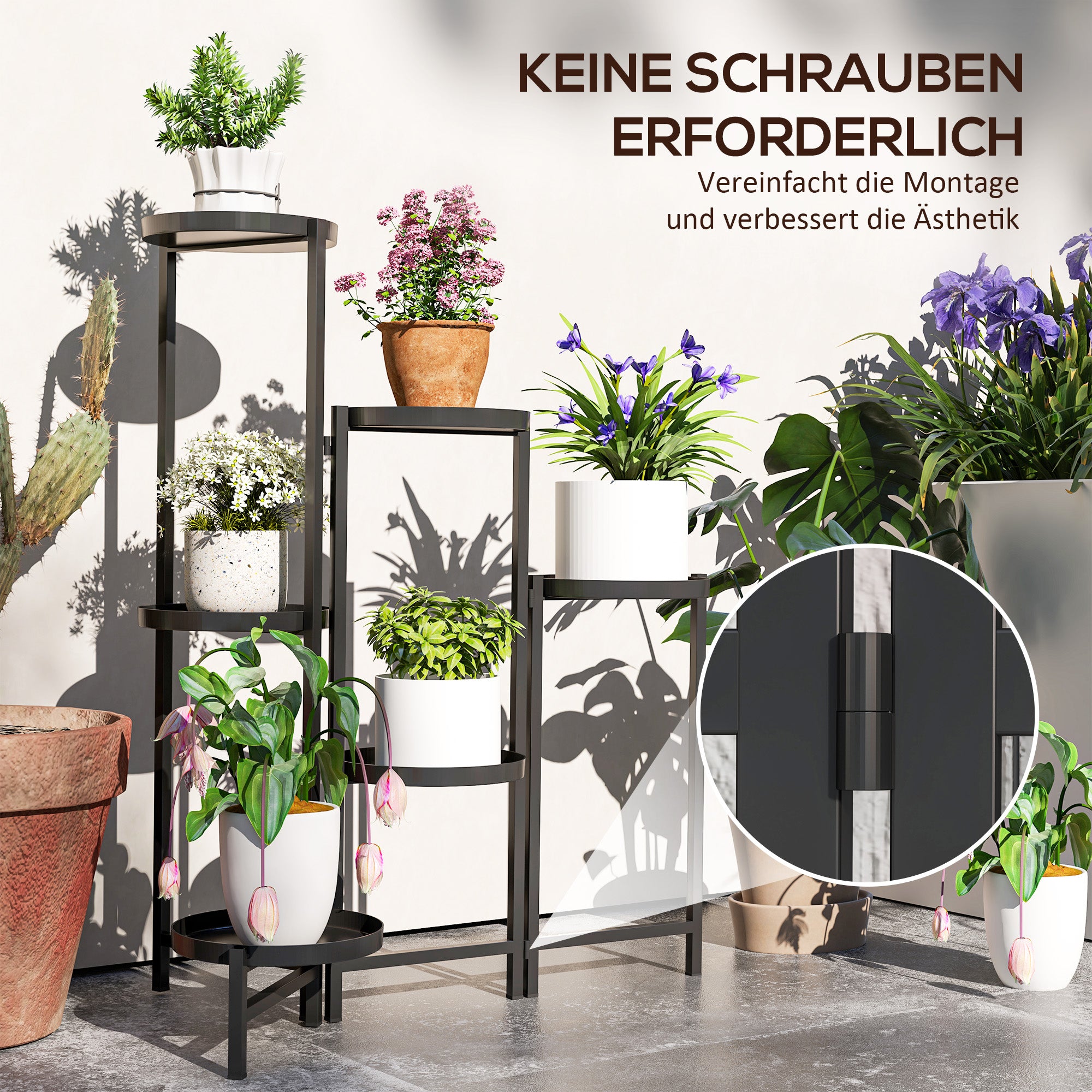 Plant Stand, 6-Tier Foldable Trays 80cm High, Metal Black