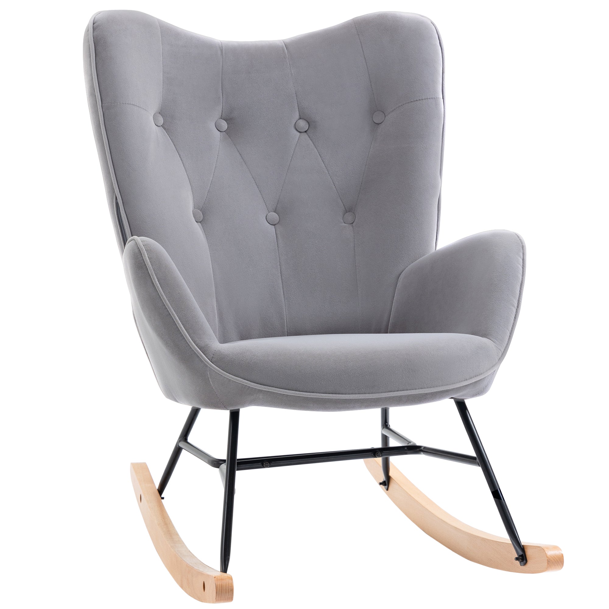 Rocking Chair, Ergonomic Swing, Nursing, Velvet Look, Light Grey
