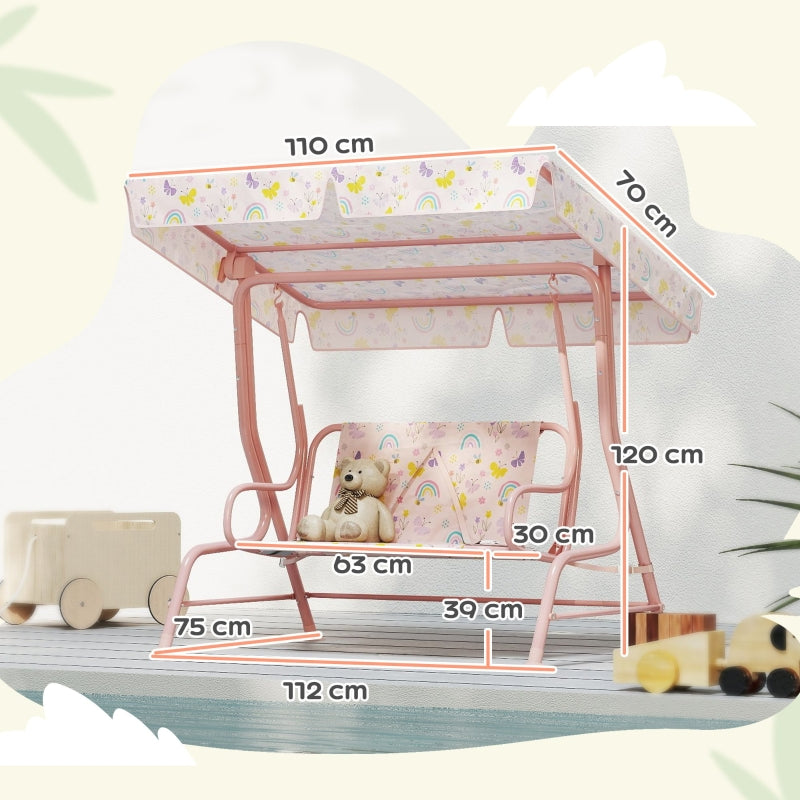 Children's Hollywood Swing with 2-Seater Steel Frame and 60 kg Load Capacity, Pink