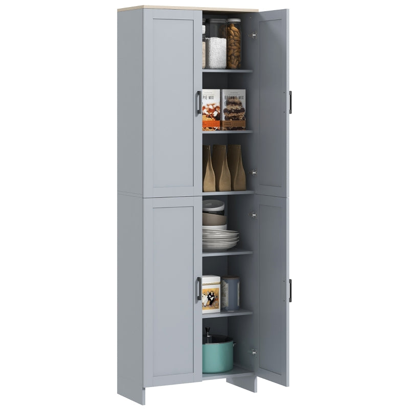 Freestanding Kitchen Cupboard, 4-Door Storage Cabinet with Adjustable Shelves, Grey