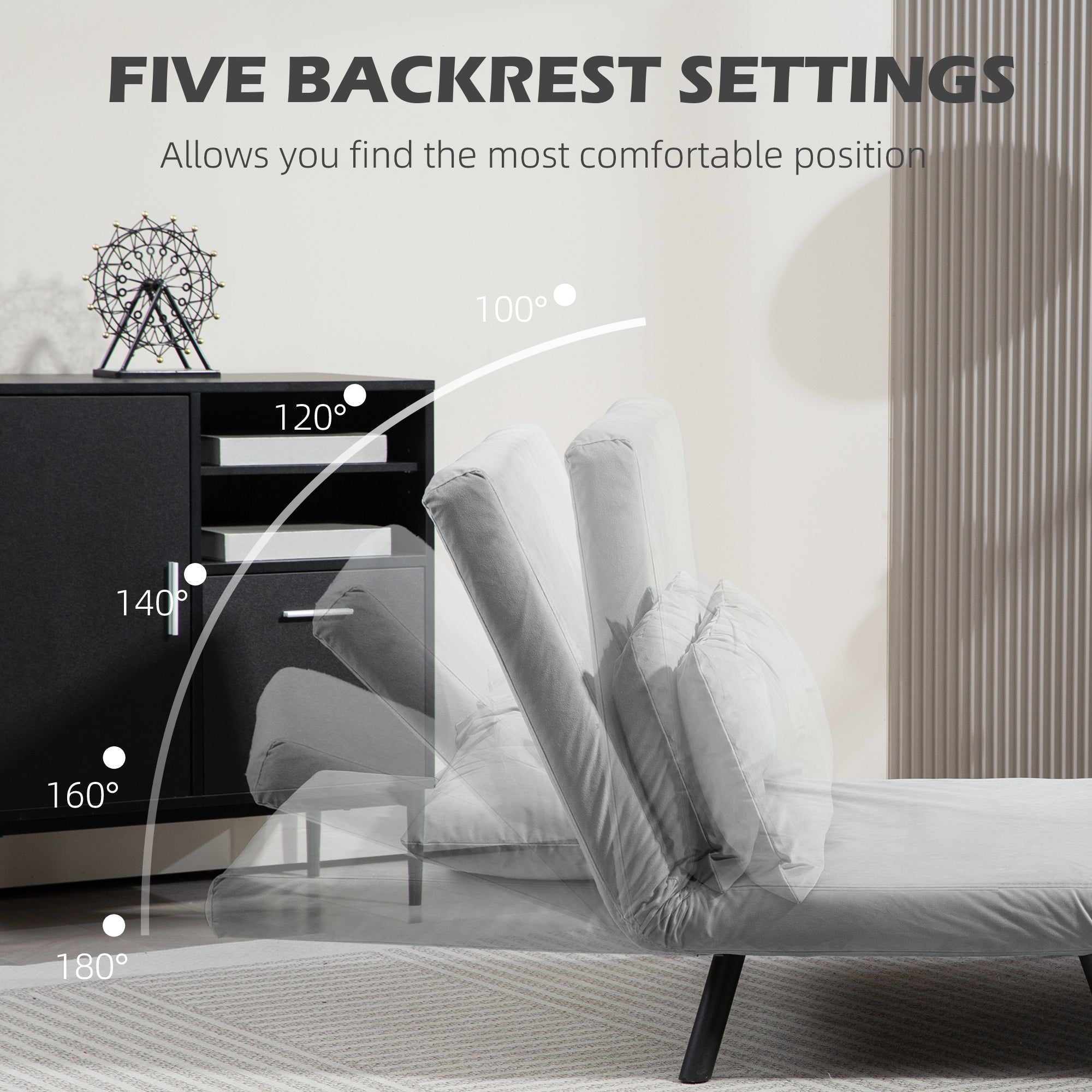 Double Sofa Bed, 4-in-1 Velvet-Feel with Pillows - Light Grey