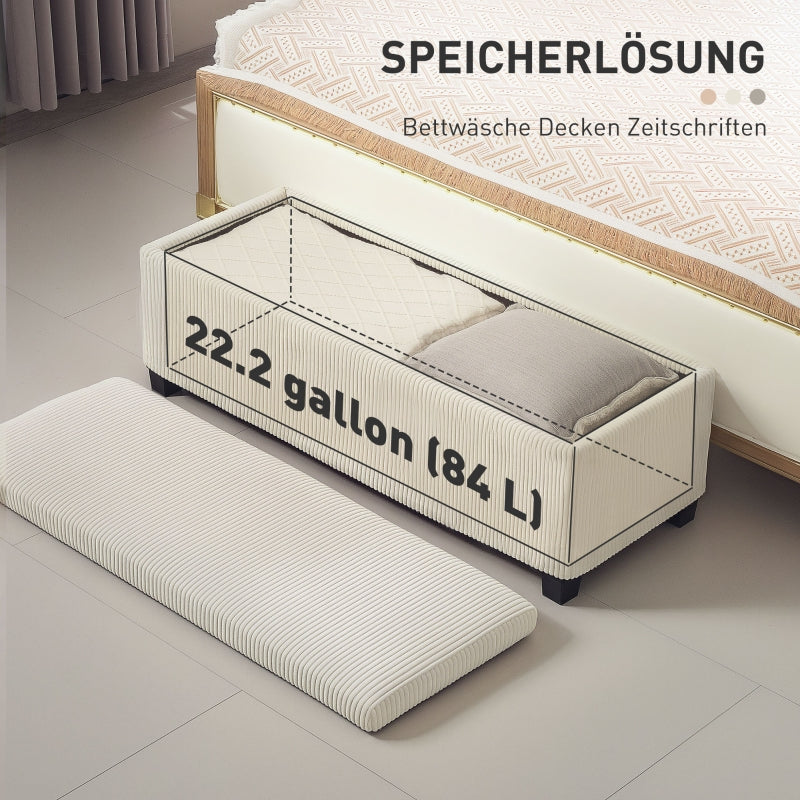 Bench with storage, upholstered corduroy, steel legs, beige