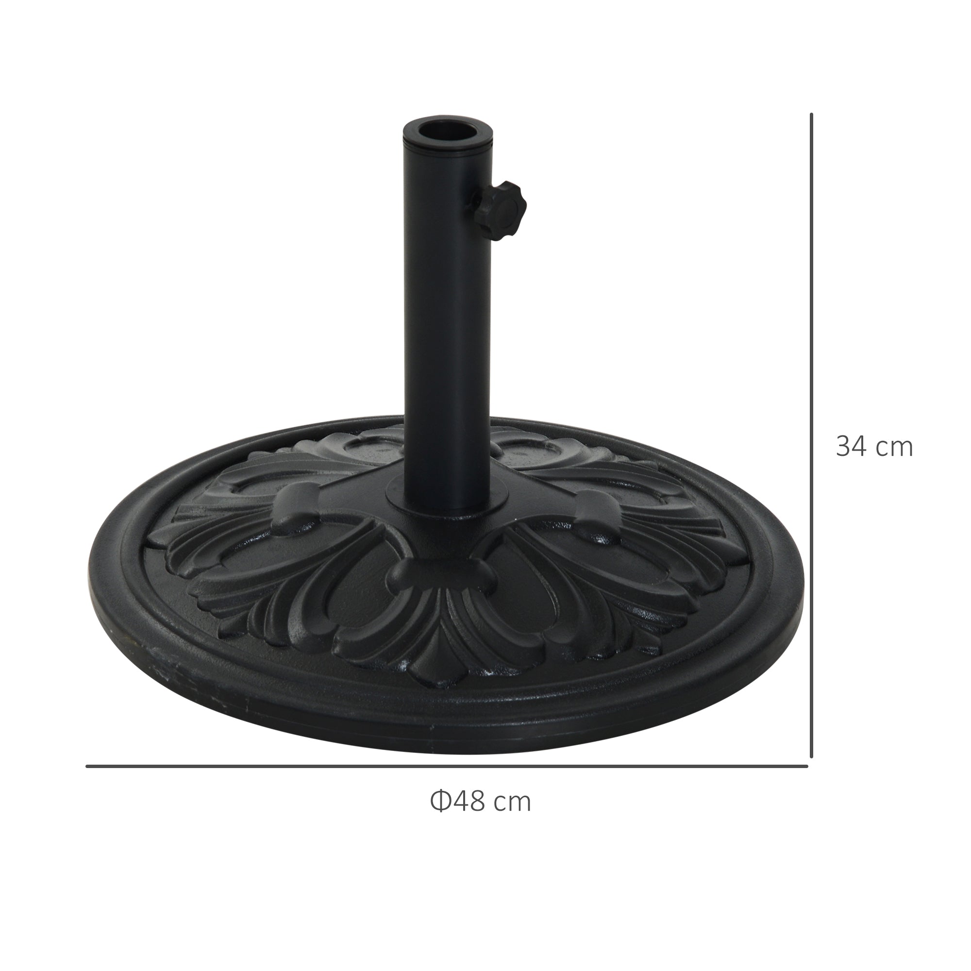 Parasol Base Ø48x34cm Stable Support for Ø35/Ø38/Ø48mm, Antique Black Plastic & Cement