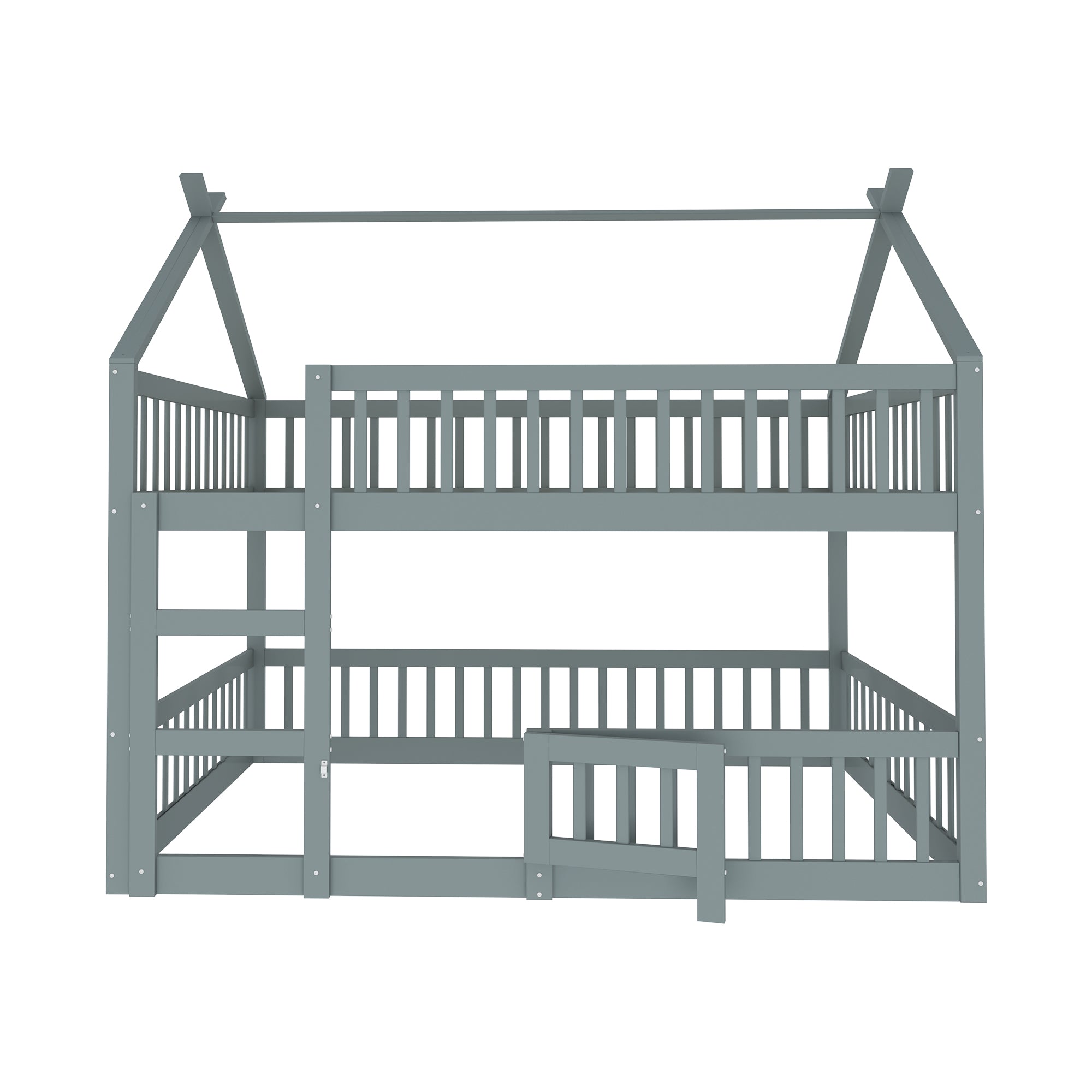 Bunk Bed, 140x200cm Family Bed with Stairs, Solid Wood, Grey