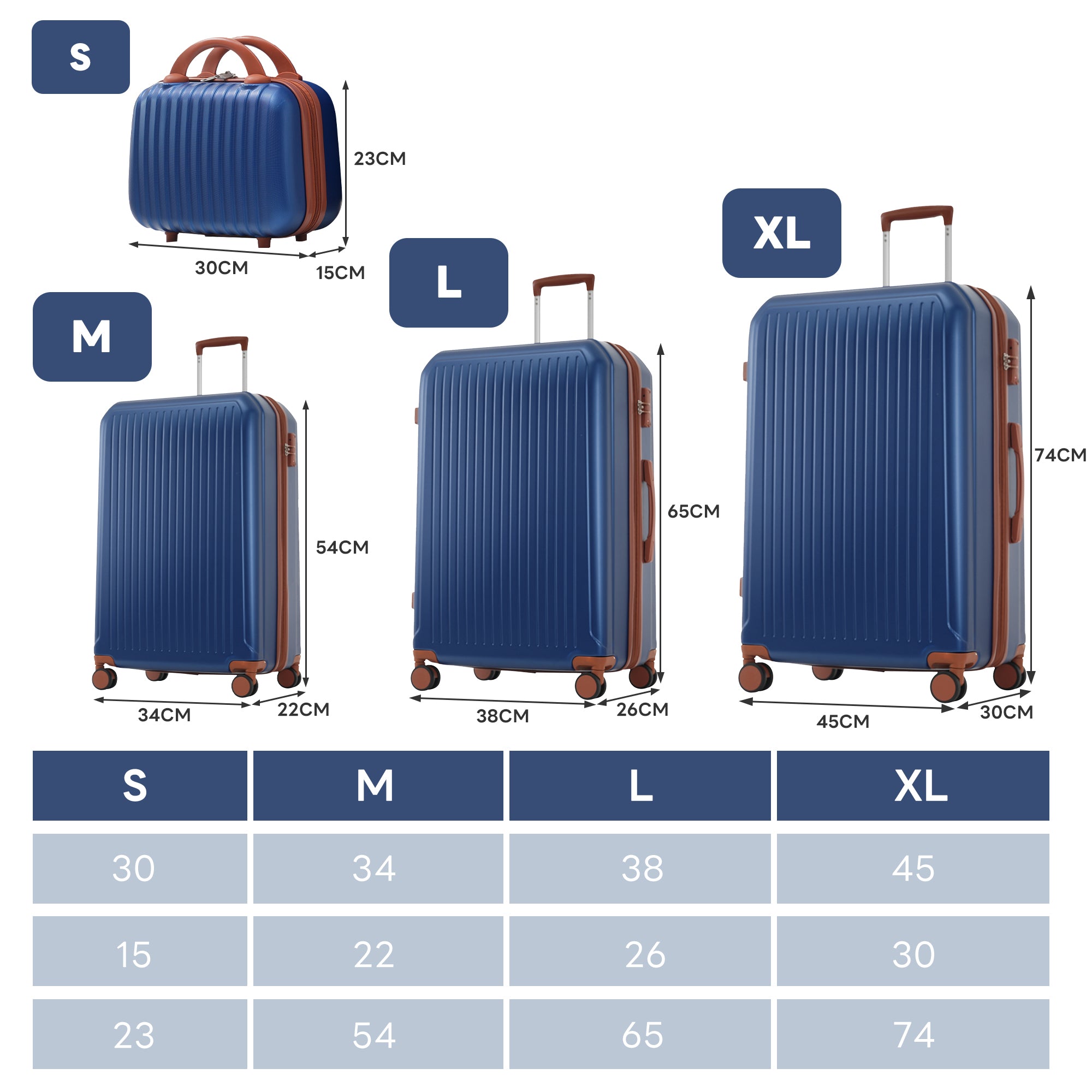 S&M&L&XL Luggage Set 4-Piece 360° Double Wheels TSA Lock Hardshell