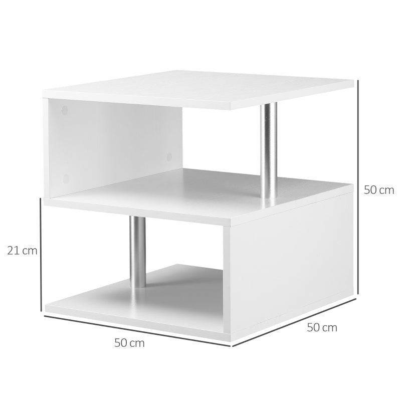 Wooden S Shape Cube Coffee Table 2 Tier Storage Shelves White