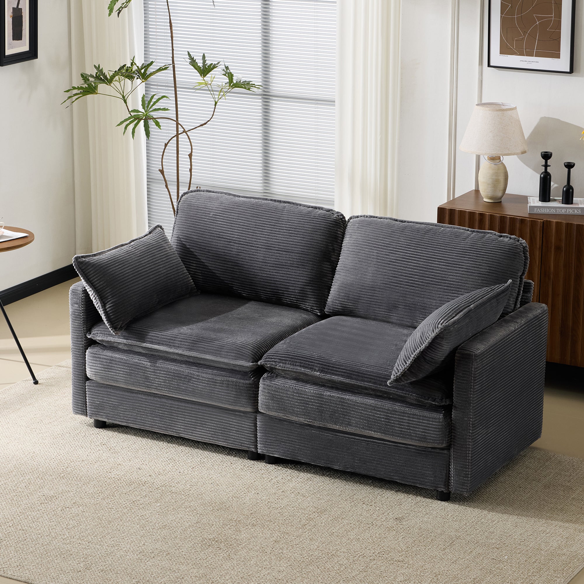 Modern Minimalist 2-Seater Sofa, Comfortable & Spacious, for Living Room/Bedroom