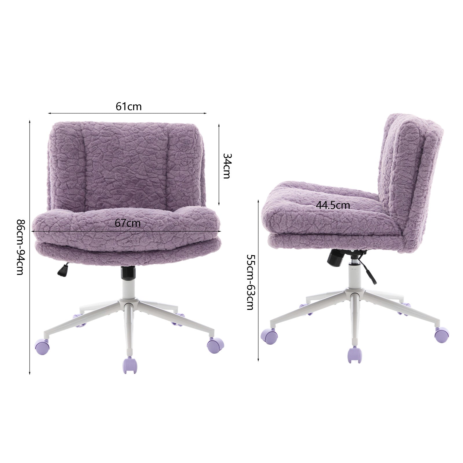 Office Chair with 26.4 Inch Wide Adjustable Swivel Seat, Violet Artificial Rabbit Hair