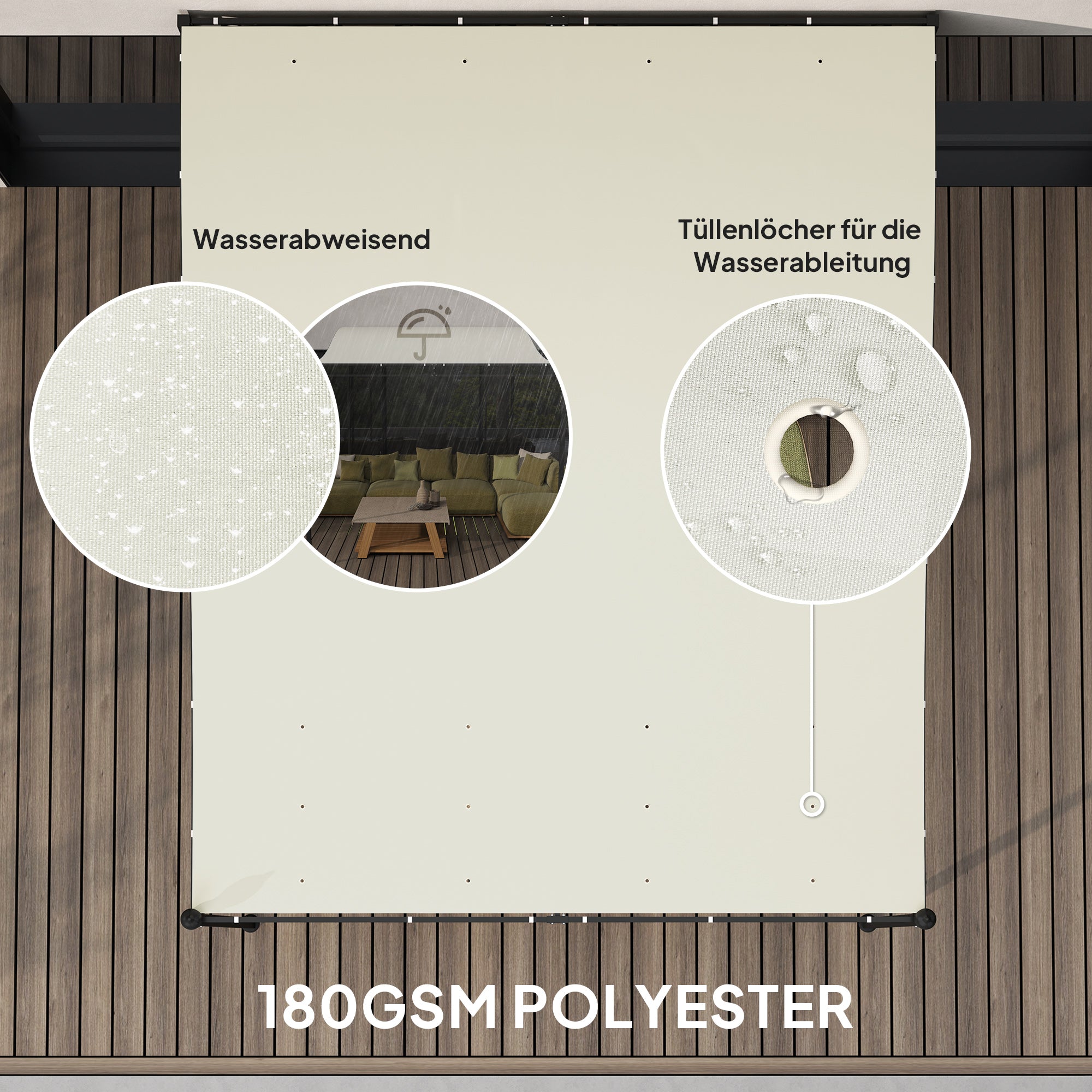 Pergola Pavilion Lean-to Water-Repellent Canopy Freestanding 2.5x3x2.5m Cream White