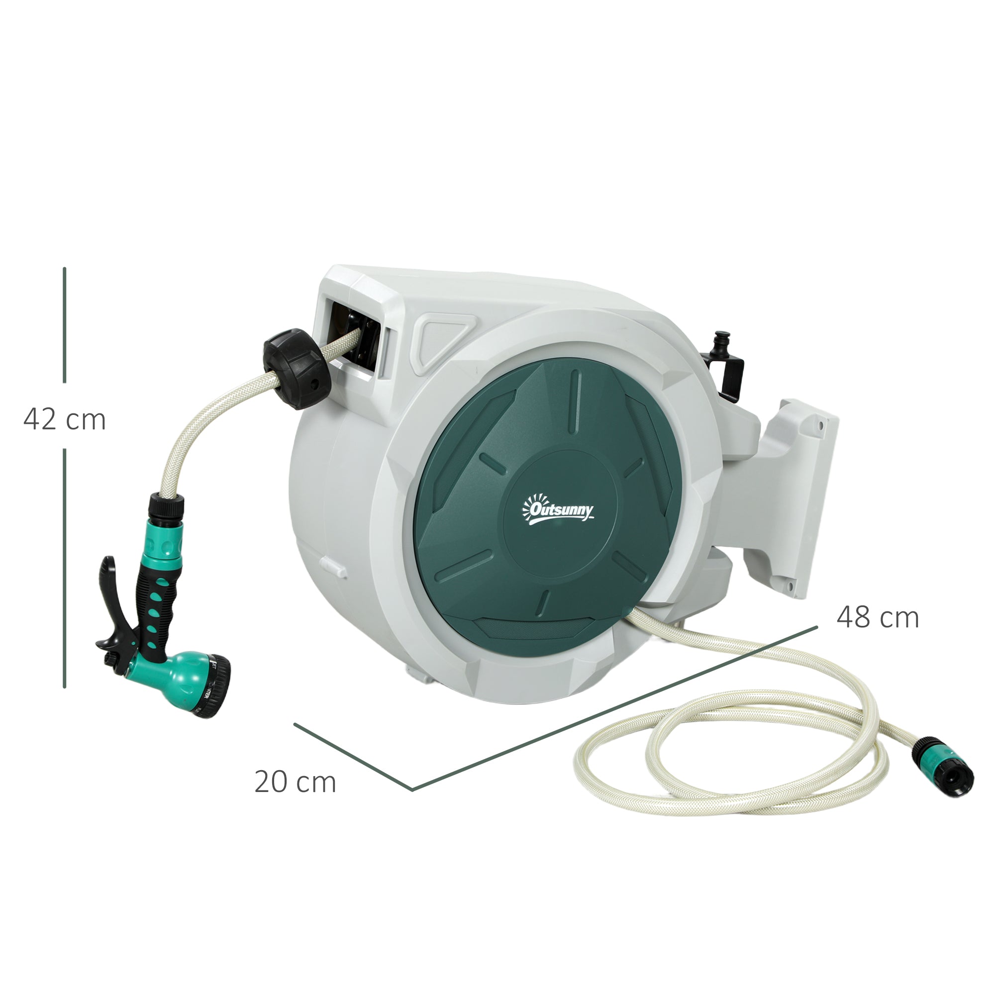 Retractable Hose Reel, Wall Mounted 20+2m Auto Rewind 7-in-1 Nozzle, Green