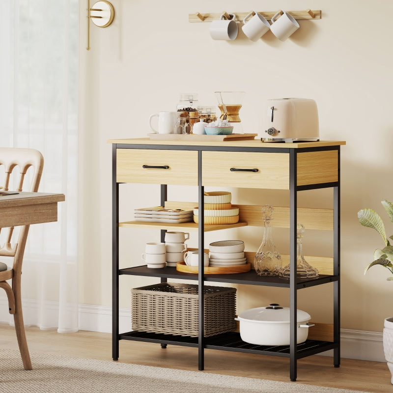 Sideboard with 2 Drawers and 3 Open Shelves 90x91cm Natural Wood