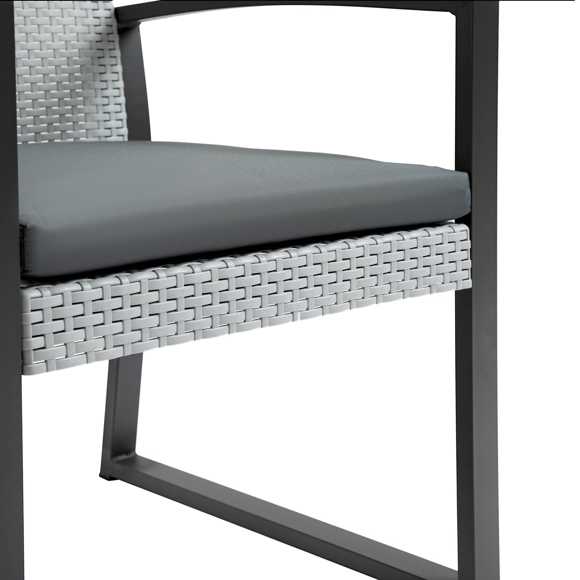 Rattan Seating Set, 3-Piece with Dining Table, Steel & Polyester, Black/Grey