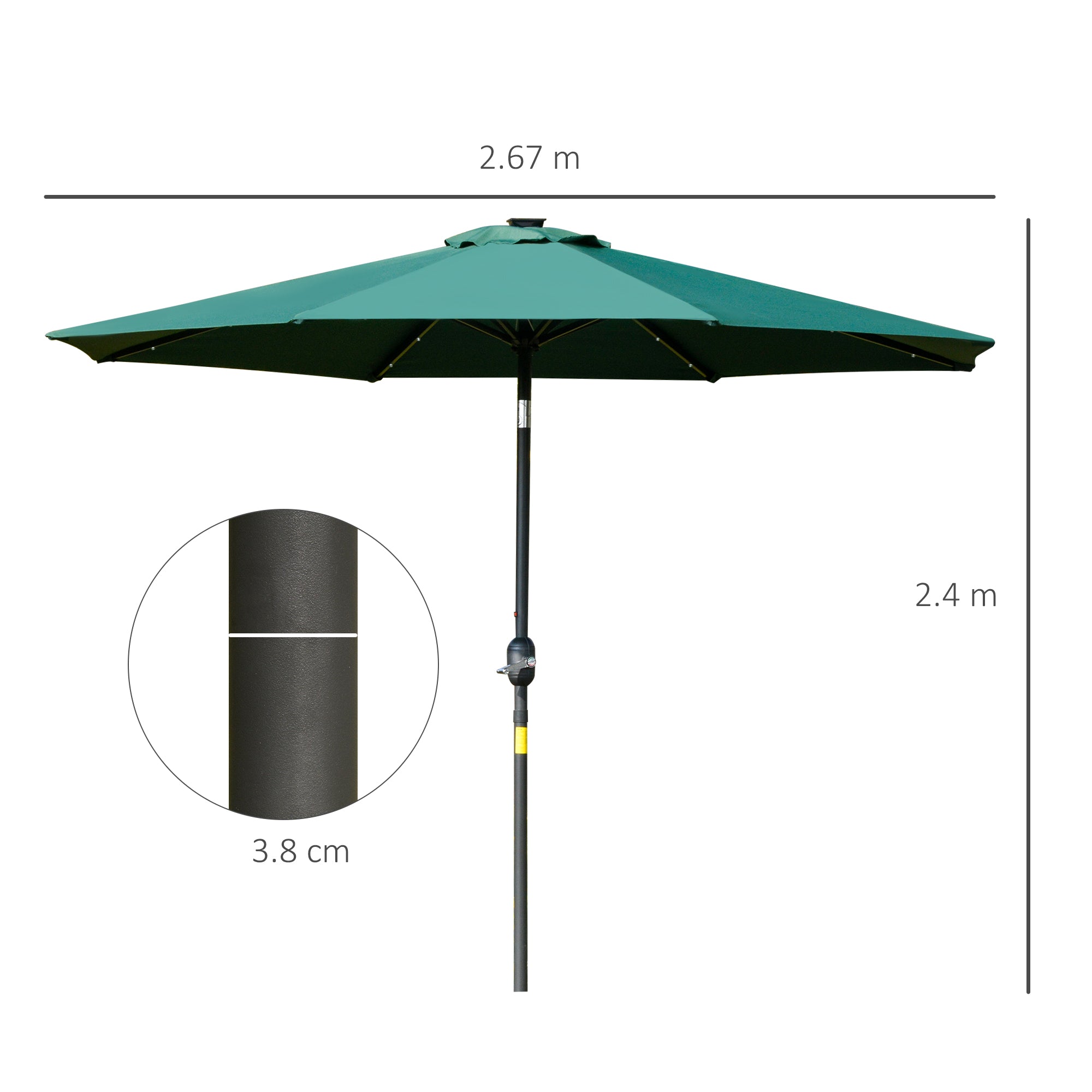 2.7m Patio Garden Parasol Umbrella with Tilt Crank and 24 LEDs Lights, Green