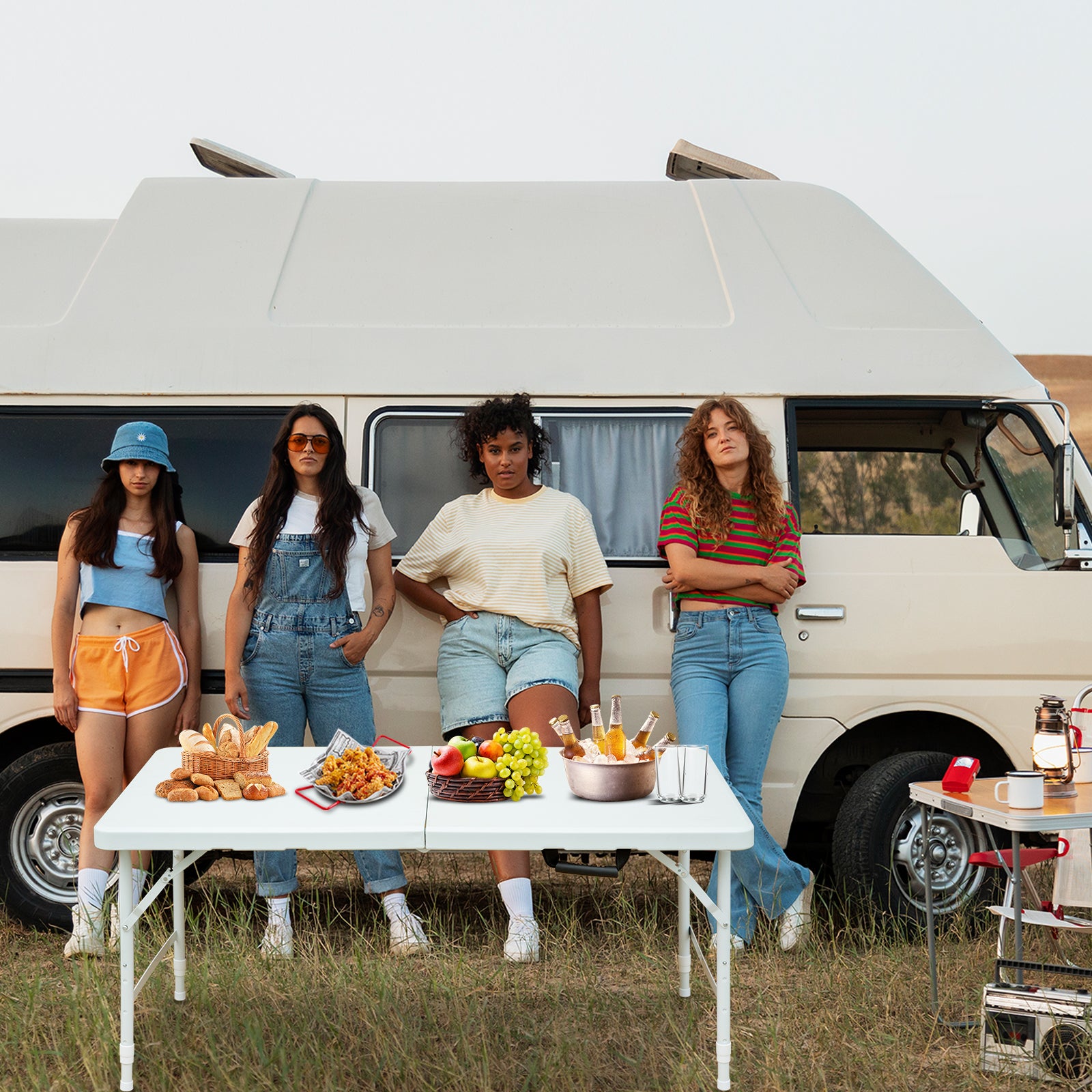 Folding Table 125cm Adjustable Height 135KG Capacity White