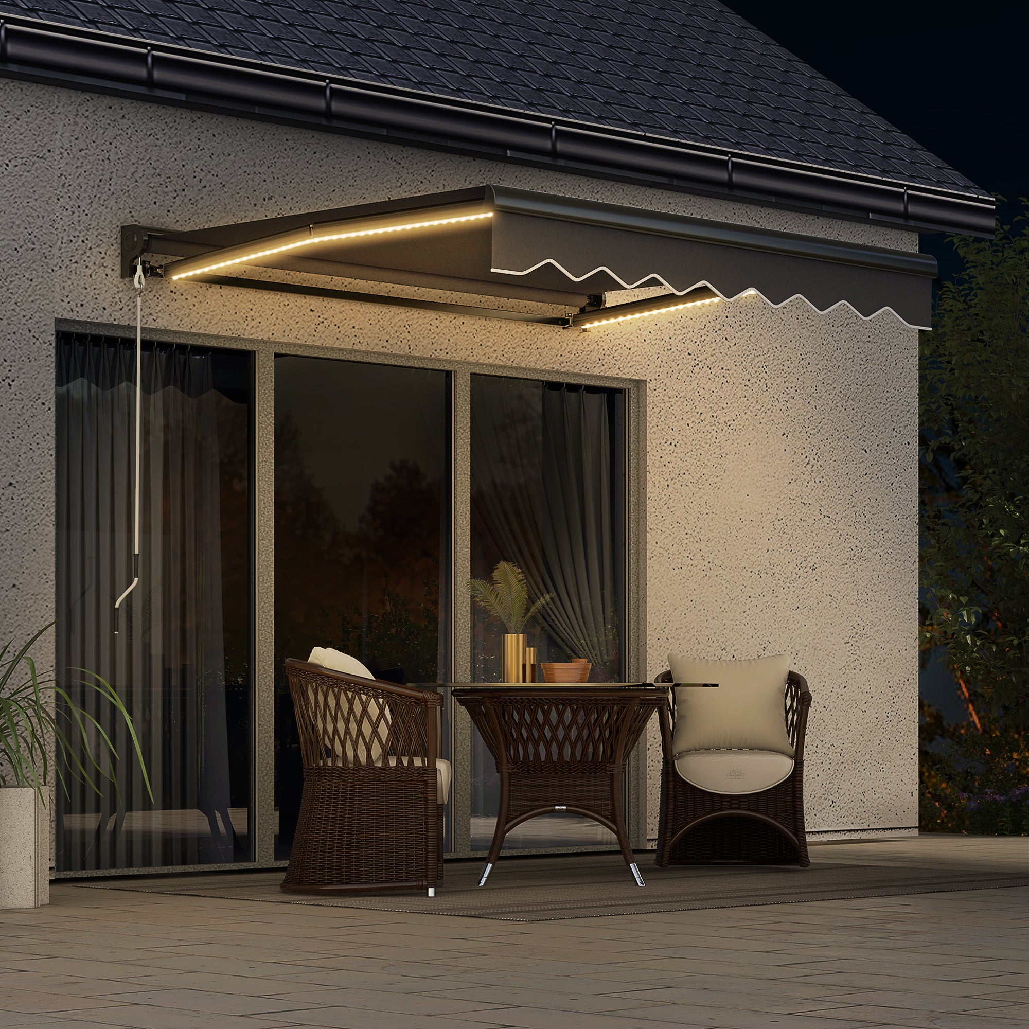 Electric Retractable Awning, 3 x 2.5m Sun Canopy with LED Light and Aluminium Frame