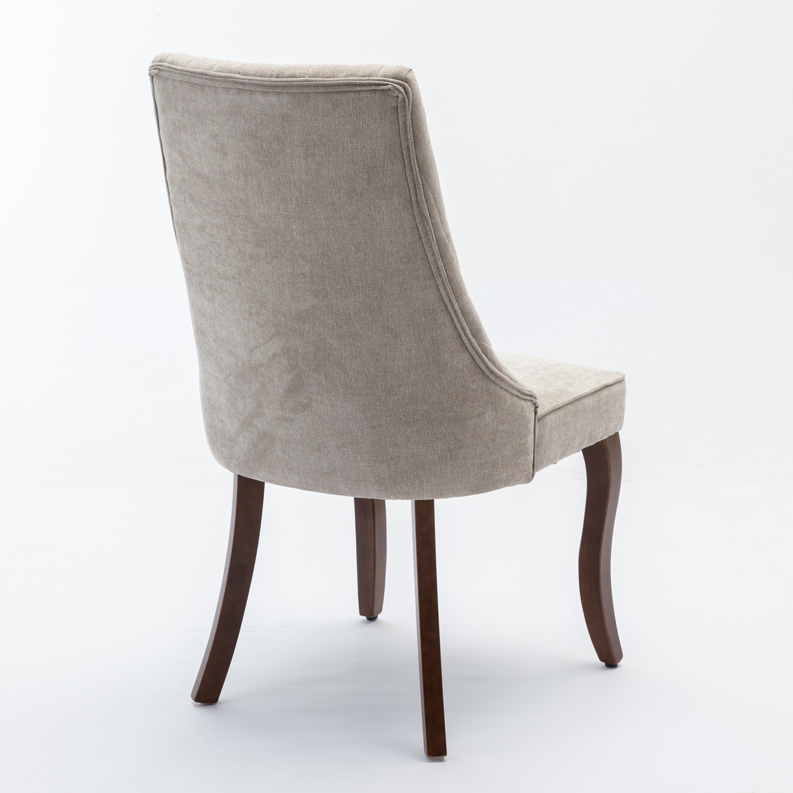 Dining Chairs Channel Upholstered Comfy Fabric Set of 2 with Curved Solid Wood Legs - Rayon Linen Beige