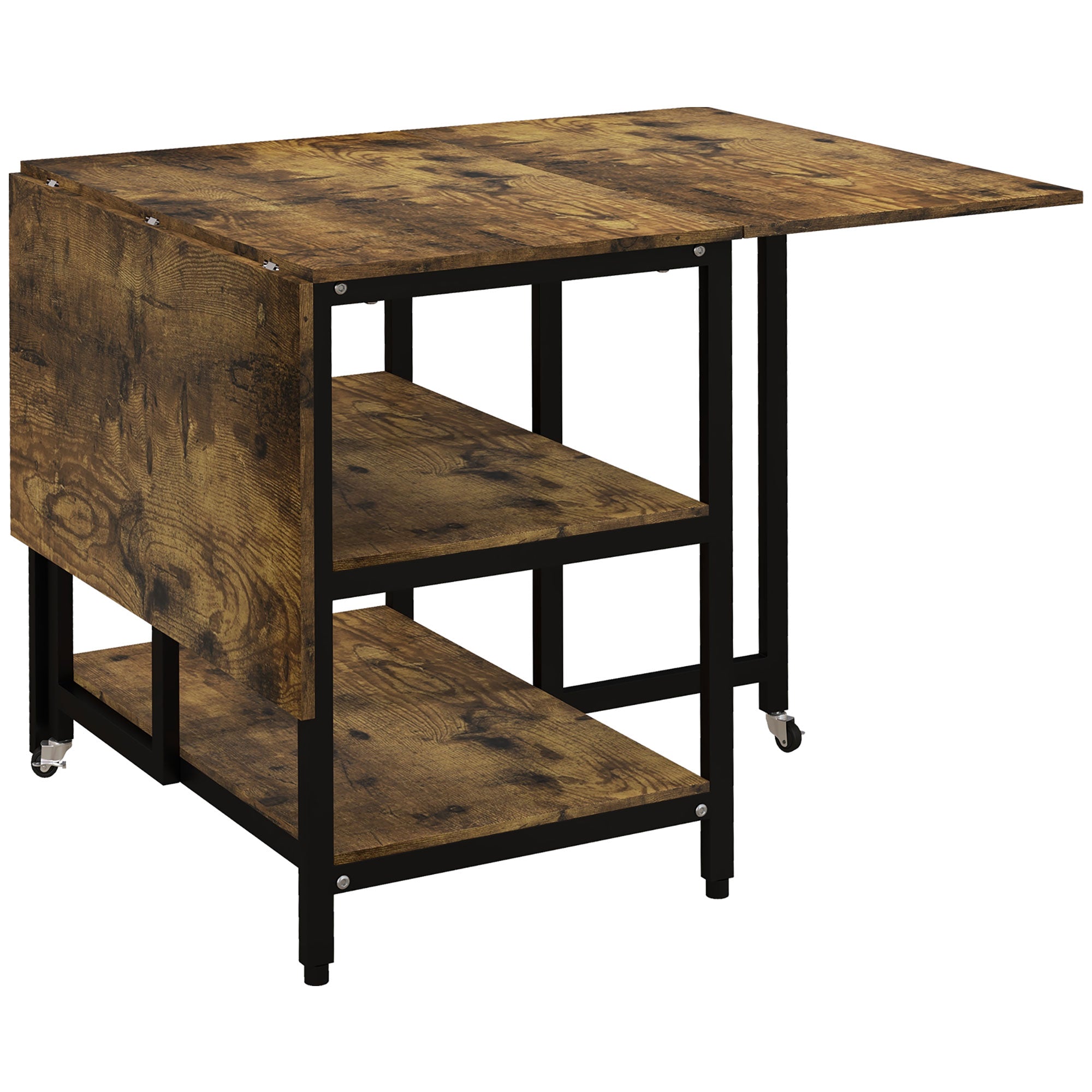 Folding Dining Table, Wheels, 140x80cm, 2-6 People, Rustic Brown Steel