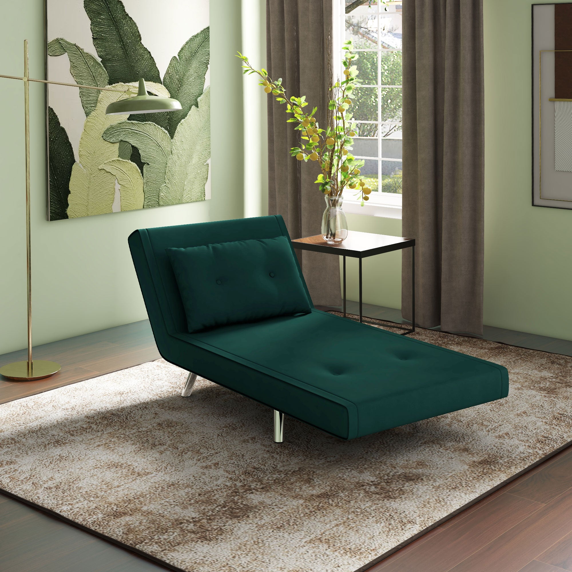 Sleeper Chair Folding Single Sofa Bed, Upholstered Velvet Look, Dark Green