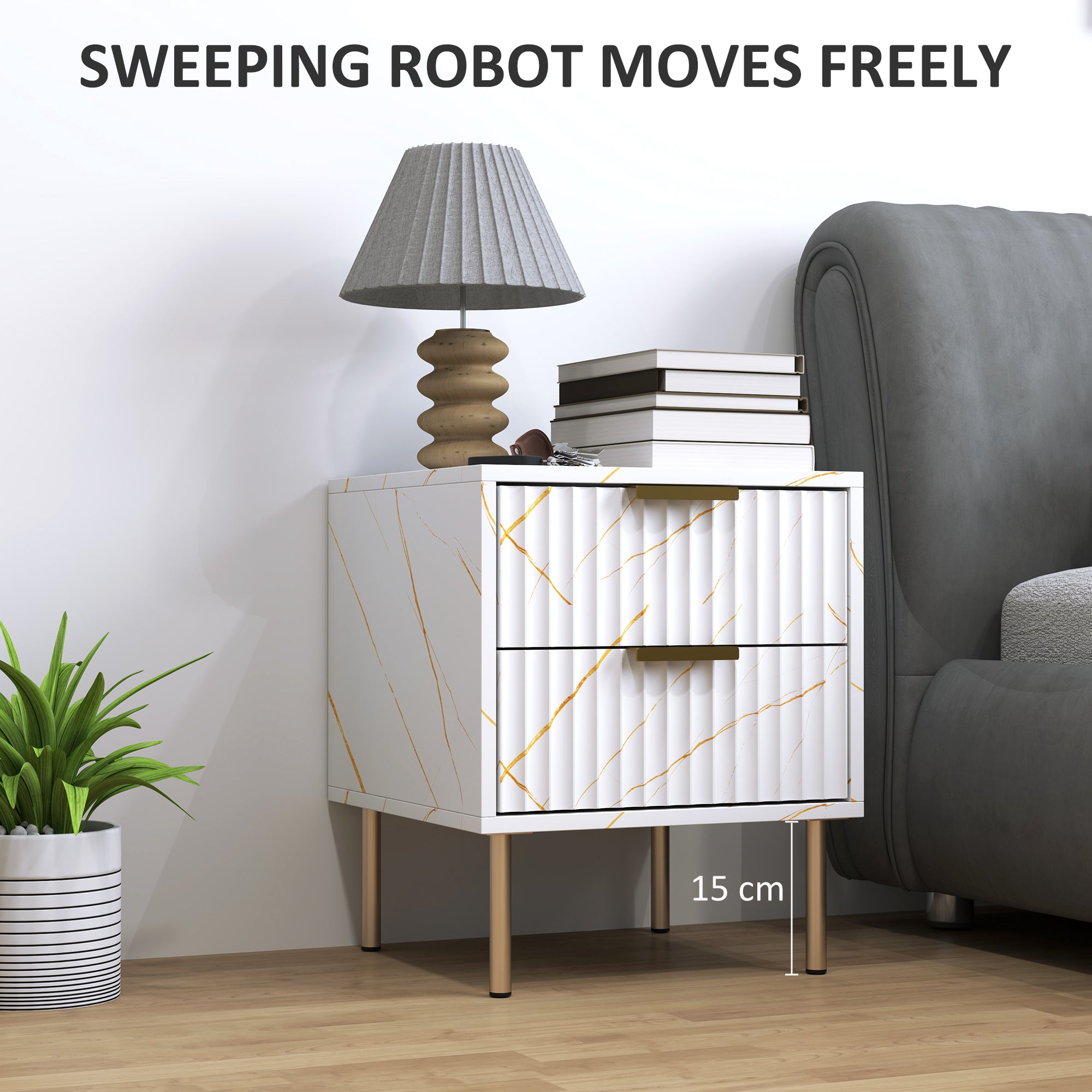 Bedside Table Two-Drawer Elegant - White