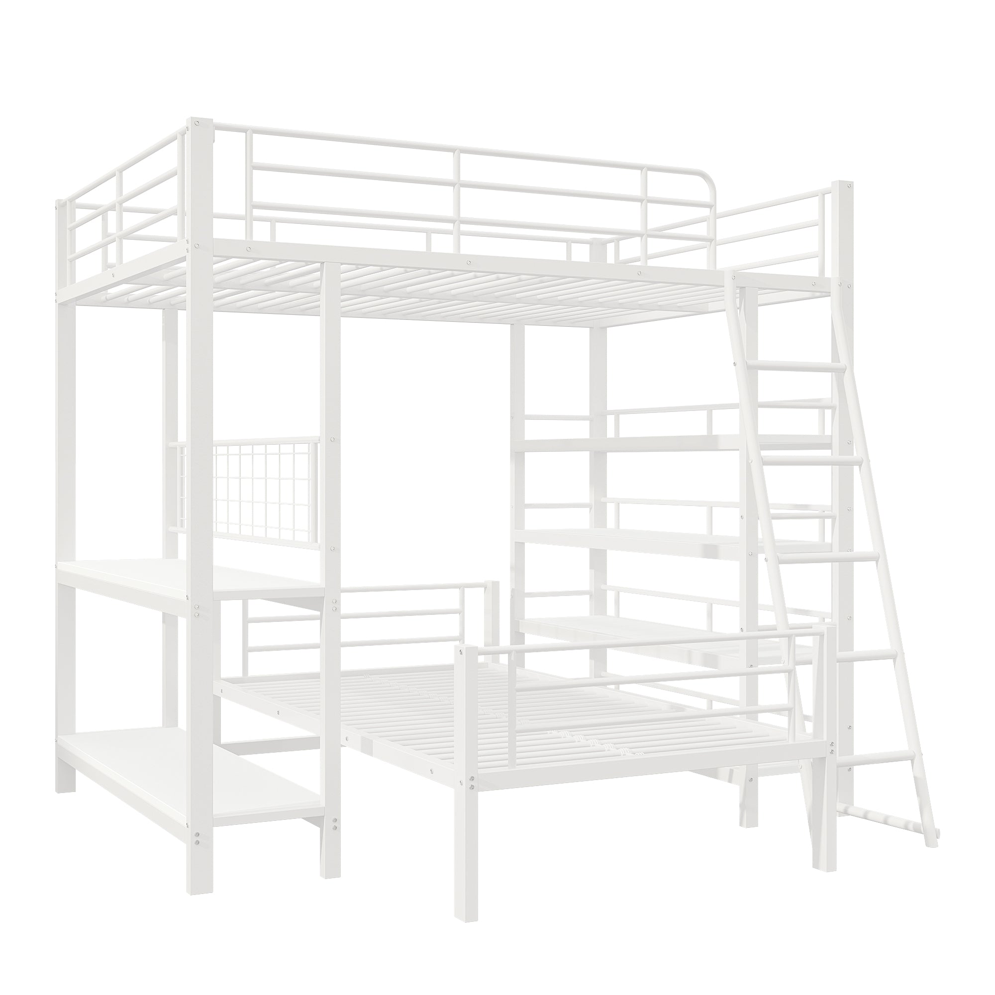 Bunk Bed, Loft 140x200 Multifunctional with Storage, White Metal