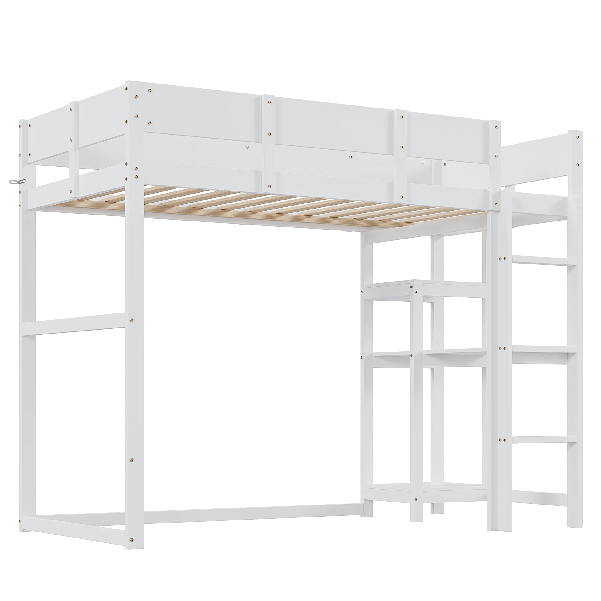 Loft Bed 90x200cm Storage Slatted Base - White Pine Wood