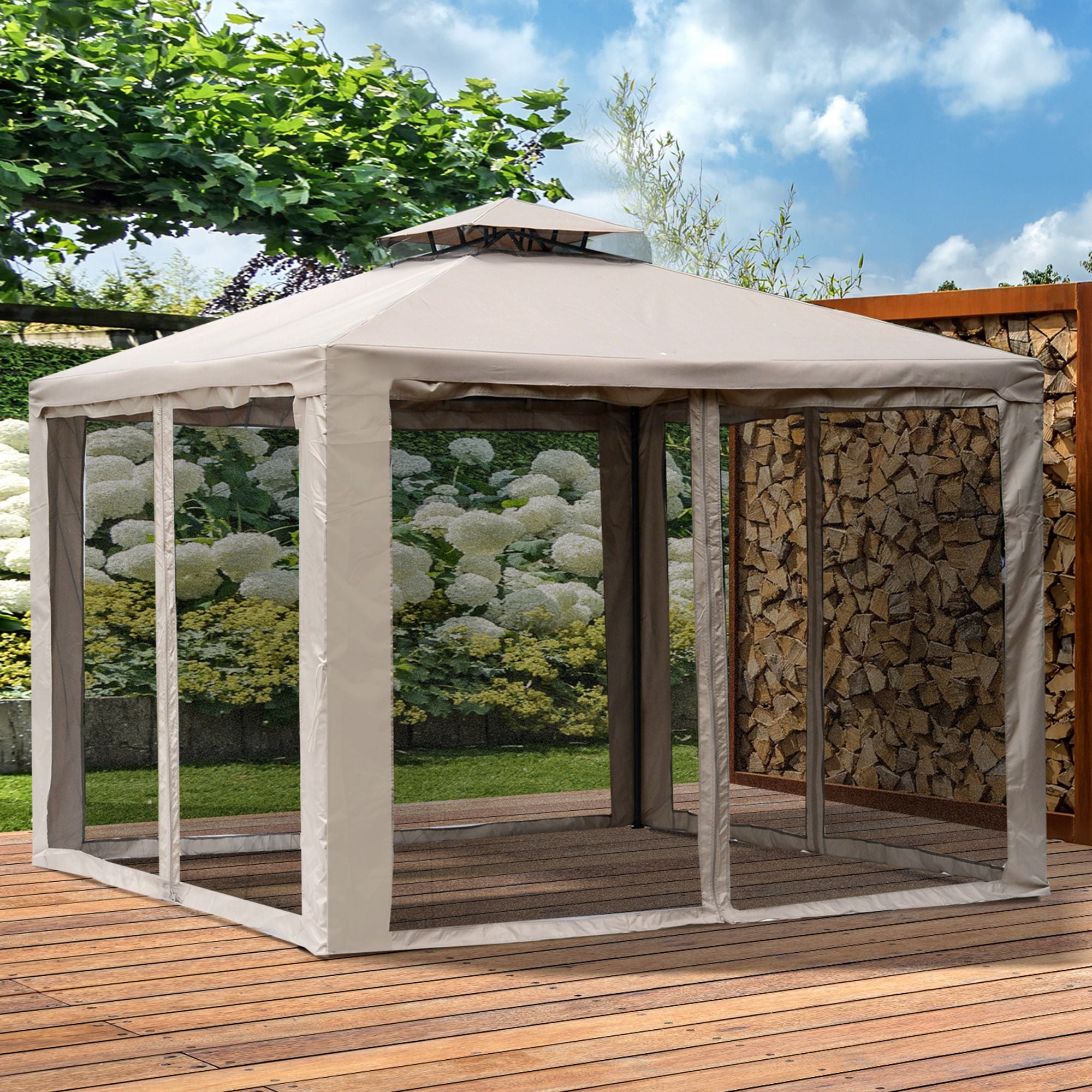 3x3m Garden Gazebo with 4 Sidewalls, Weatherproof, for Garden Parties & Events, Metal & Polyester, Grey