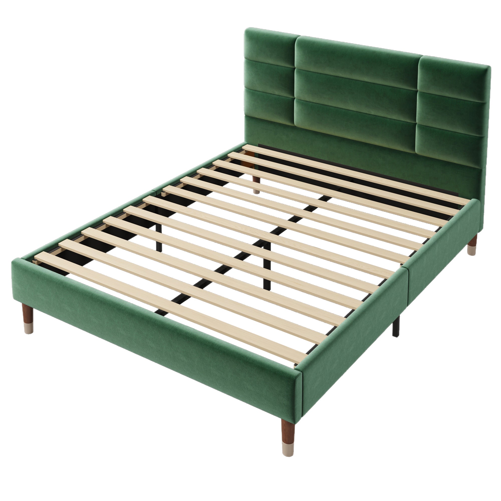 Upholstered bed, double bed with slatted frame 140x200cm, dark green velvet