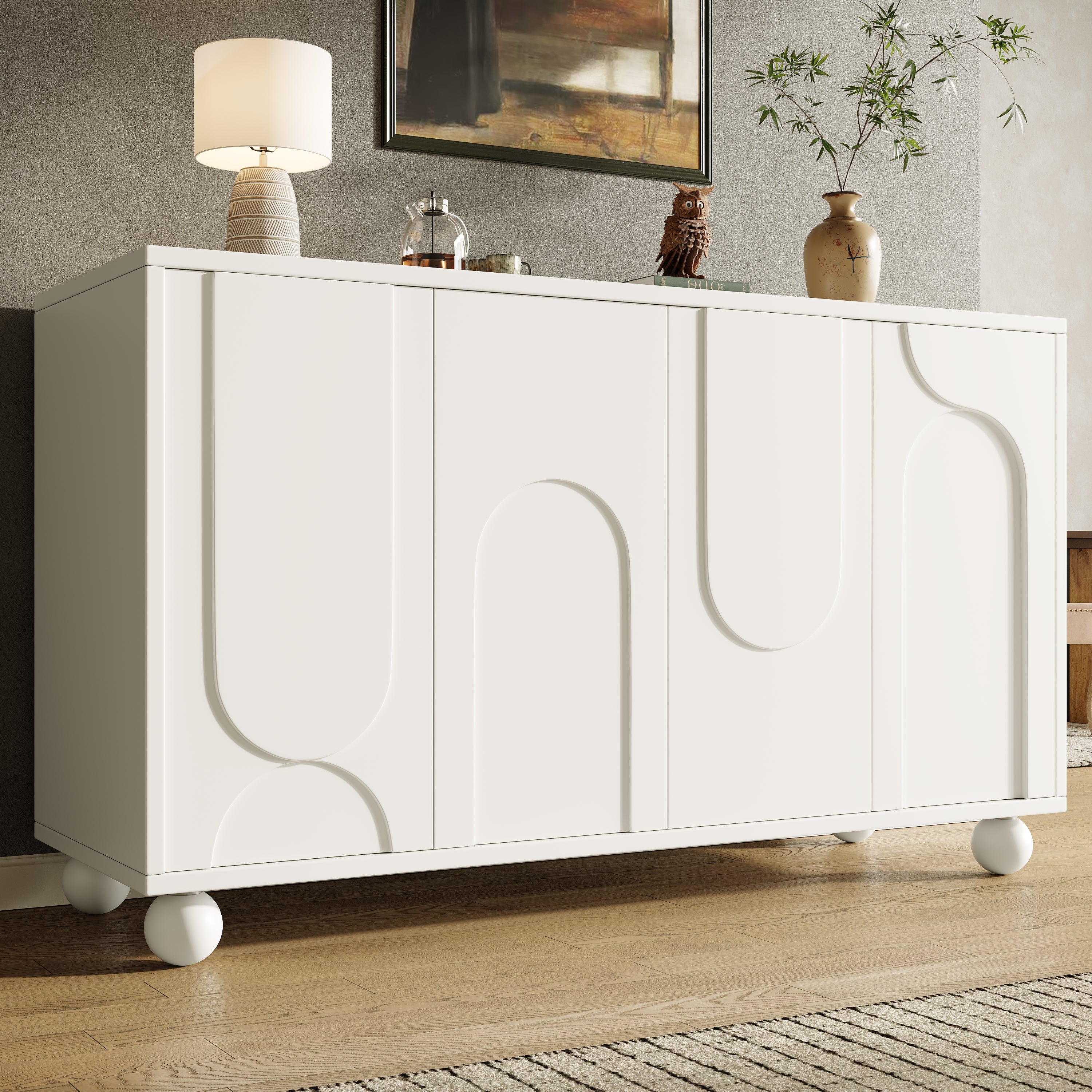 Sideboard Cabinet with Storage and Adjustable Top, White