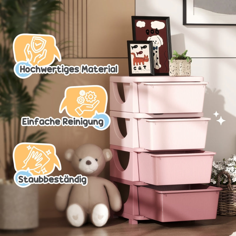 Children's Storage Boxes 4 Drawers Rounded Edges Pink