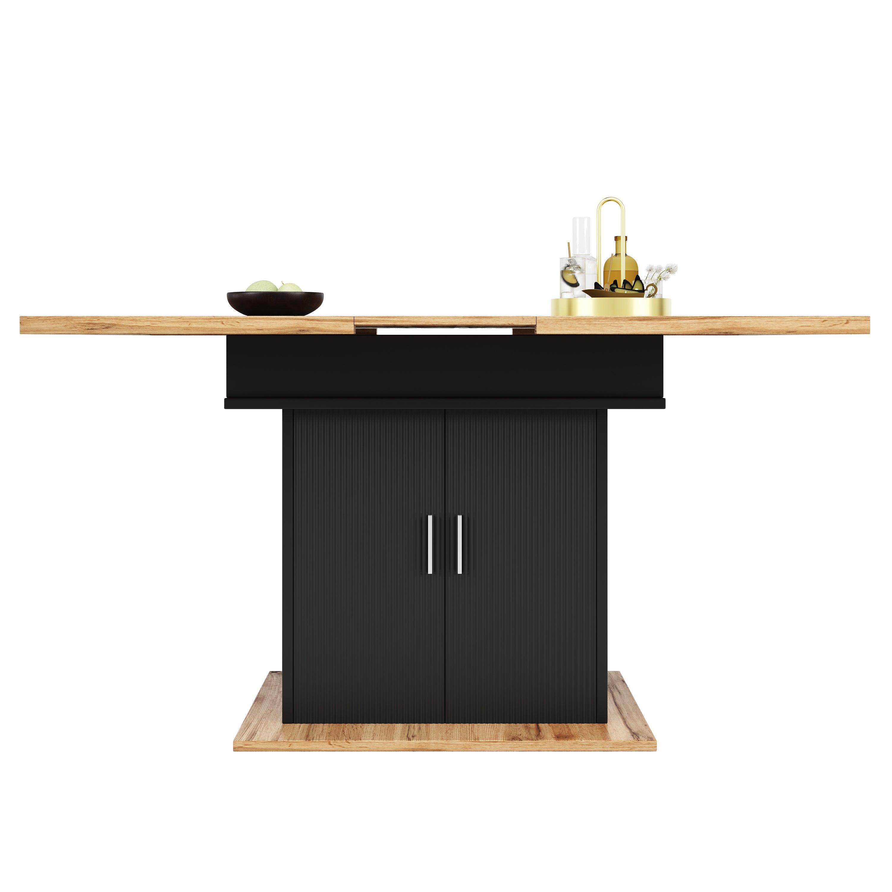 Telescopic Extendable Dining Table 140x70cm Storage Shelf - Natural/Black