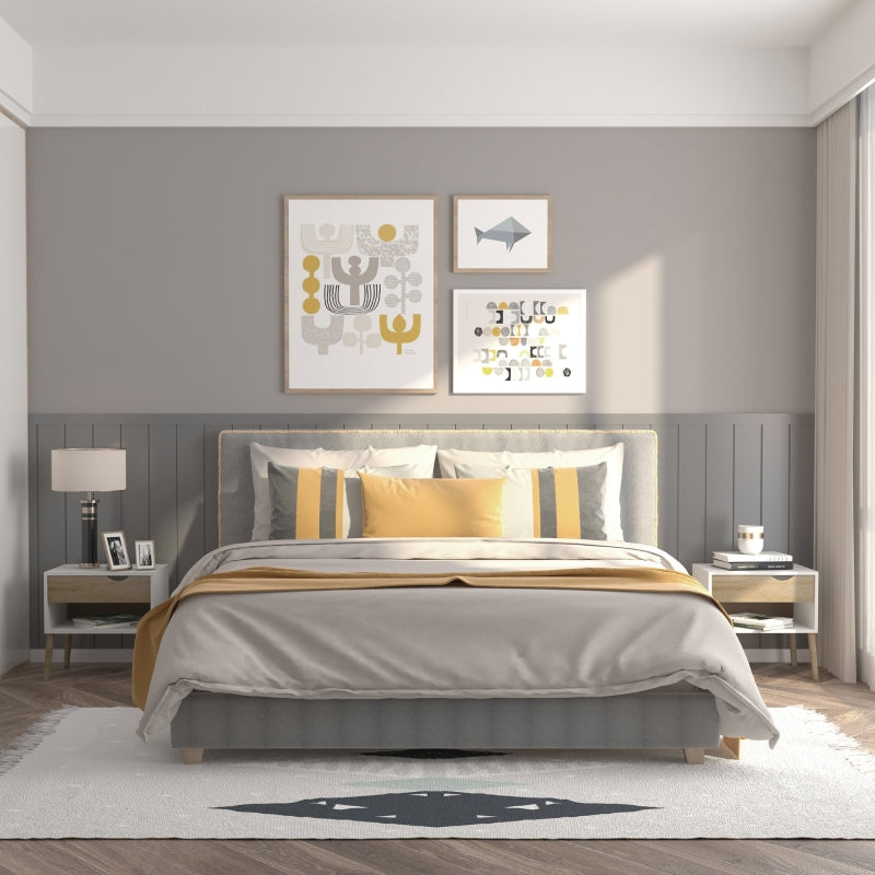 Bedside Table with Drawer and Shelf, Modern Storage Nightstand, White