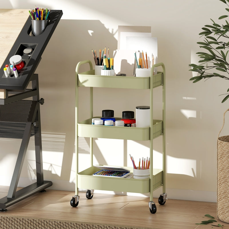 Three-Tier Storage Trolley, Steel, Green