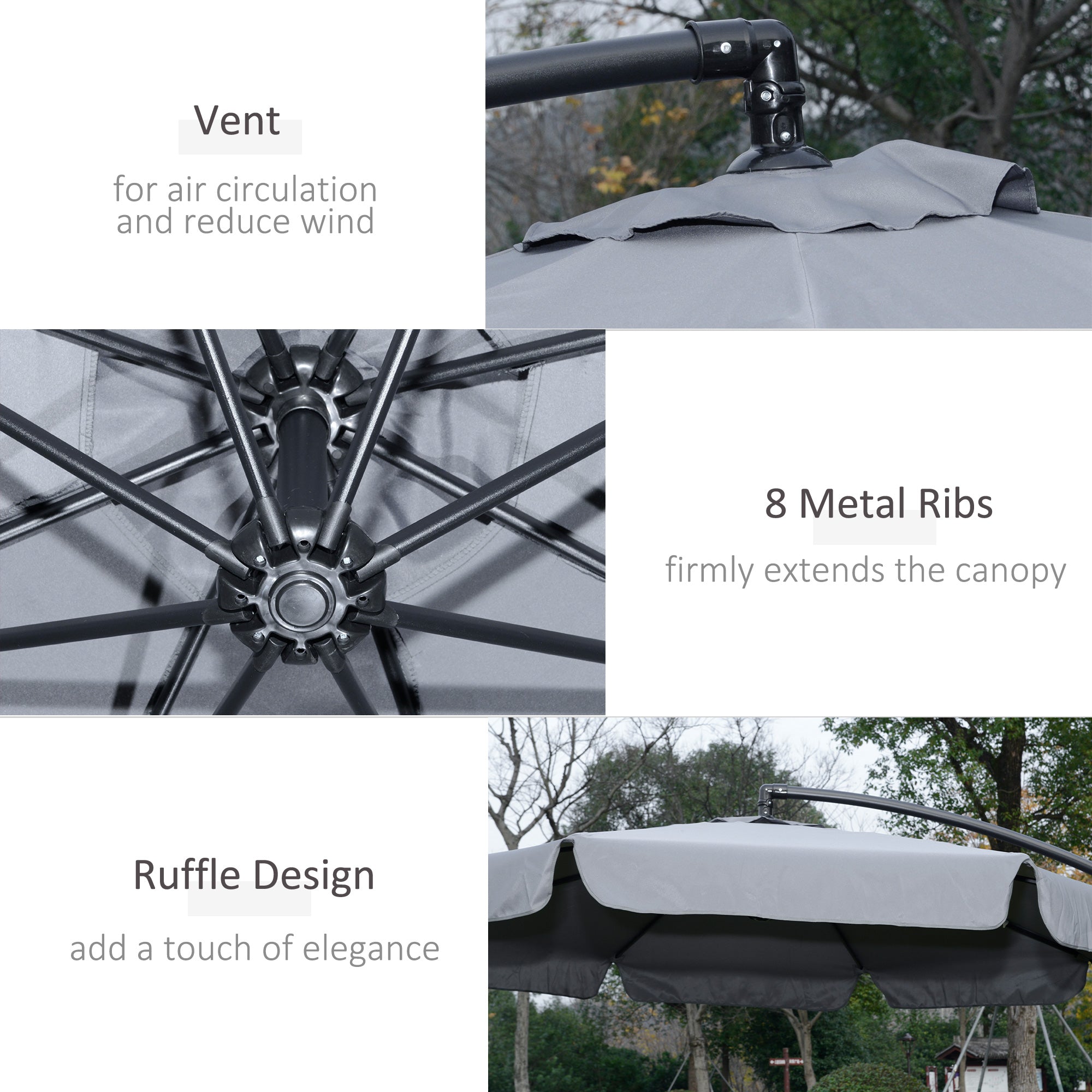 2.7m Garden Banana Parasol Cantilever Umbrella with Crank Handle, Cross Base, Dark Grey