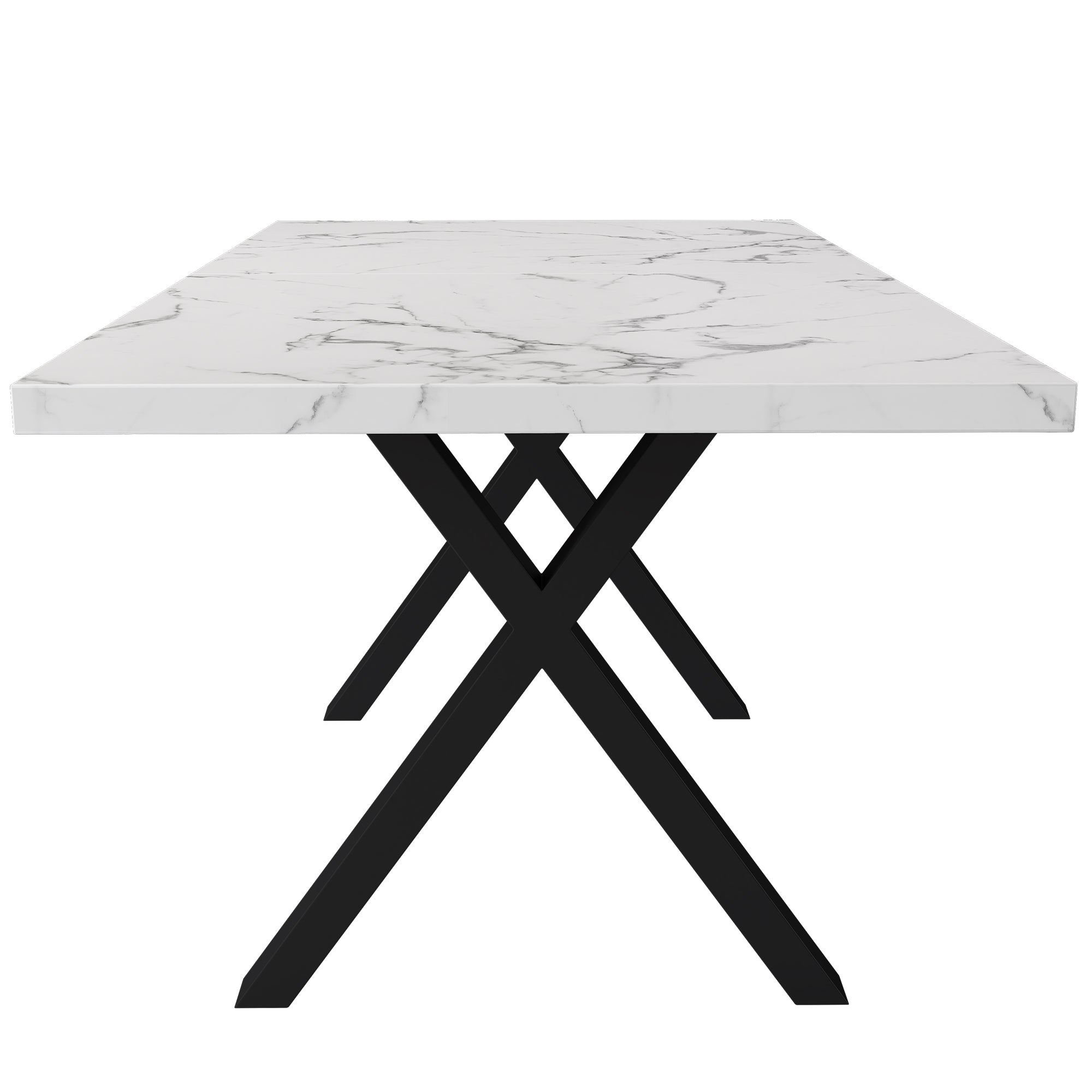 Dining Table Rectangular Crossed Legs Wrought Iron Marble Effect 140x80cm - Black and White