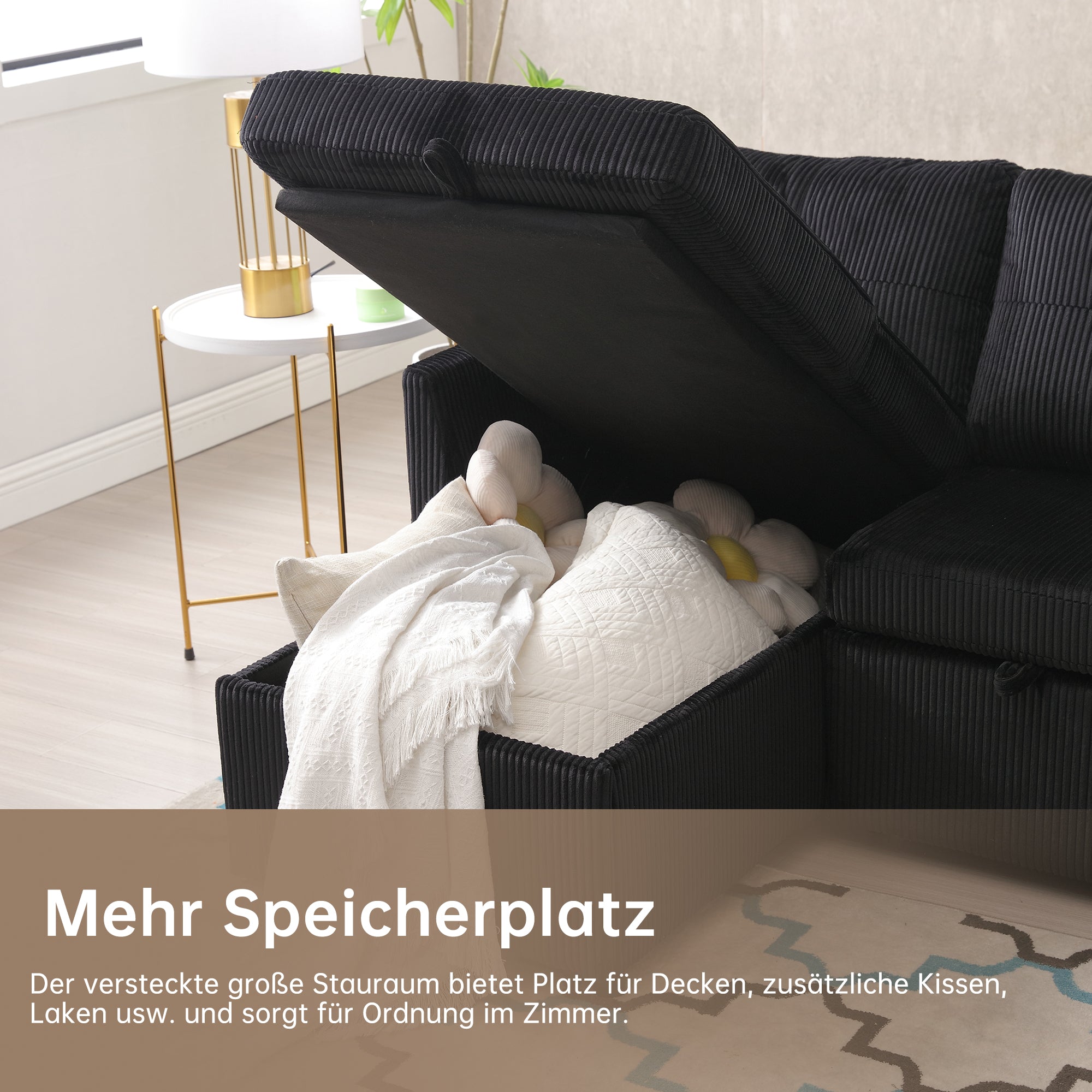 Sofa Bed, Multi-functional with Storage & Pull-Out Bed, L-Shaped Sectional