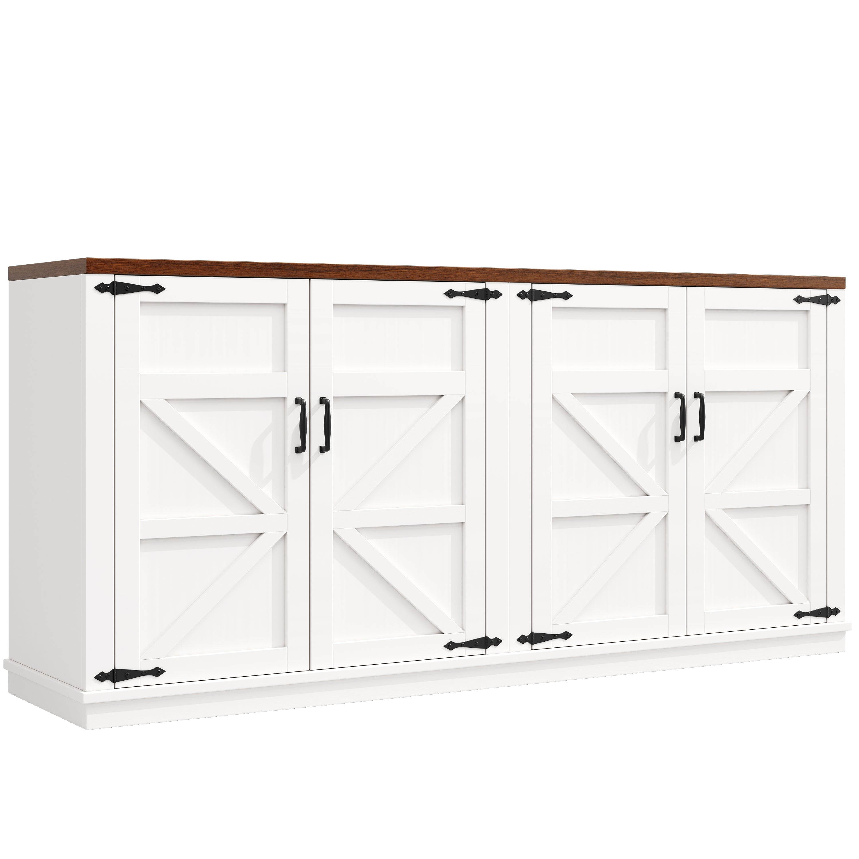 Country Sideboard 4 Doors 160x40x85cm Adjustable Shelves - White