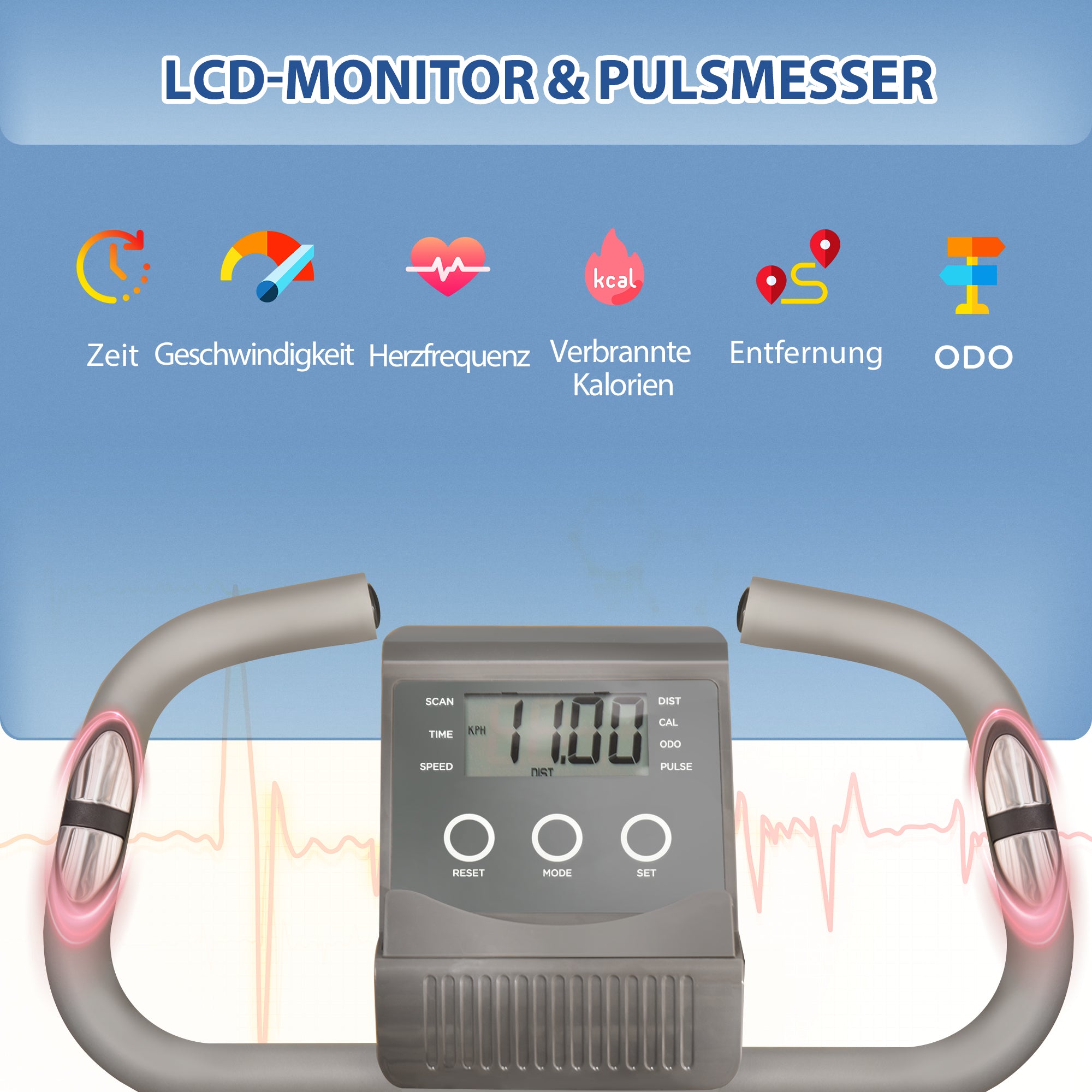 X-Bike 2-in-1 Home Trainer, Foldable LCD Display 8-Level Magnetic Resistance, Grey