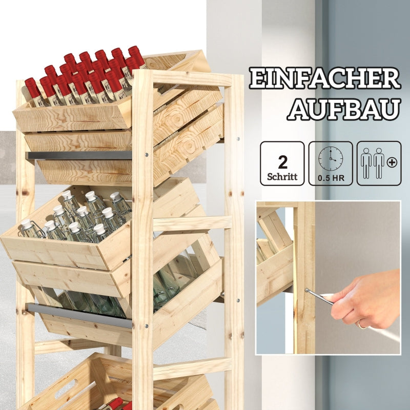 Beverage Crate Rack 3 Levels Freestanding 150 kg natural wood