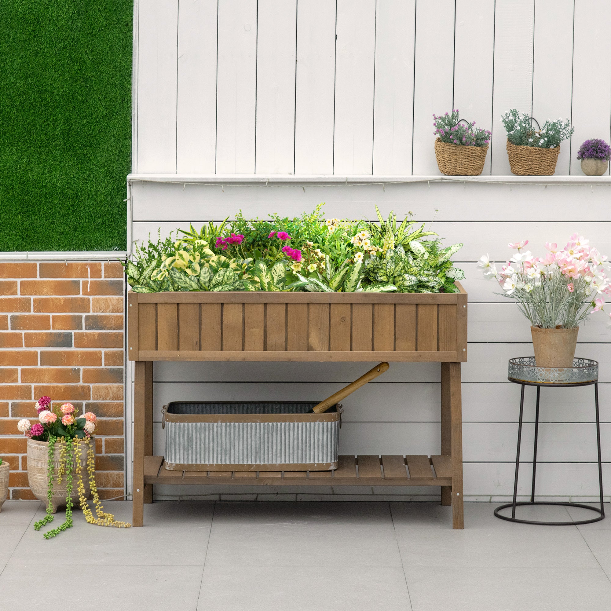 Wooden Herb Planter Raised Bed 8 Boxes 110L x 46W x 76Hcm, Brown Wood