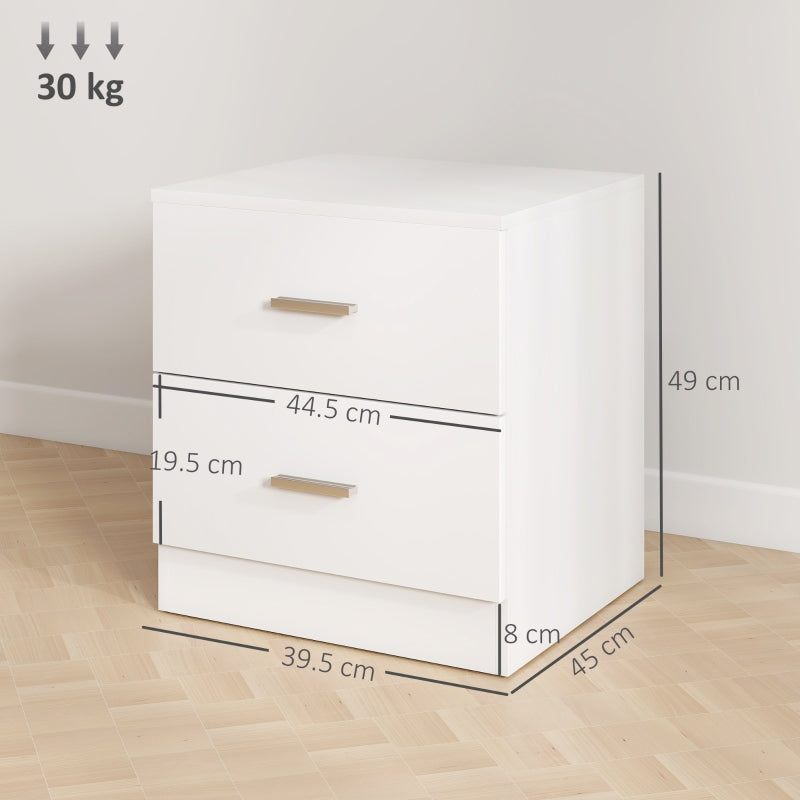 Bedside Table, 2 Drawers Storage Unit, White