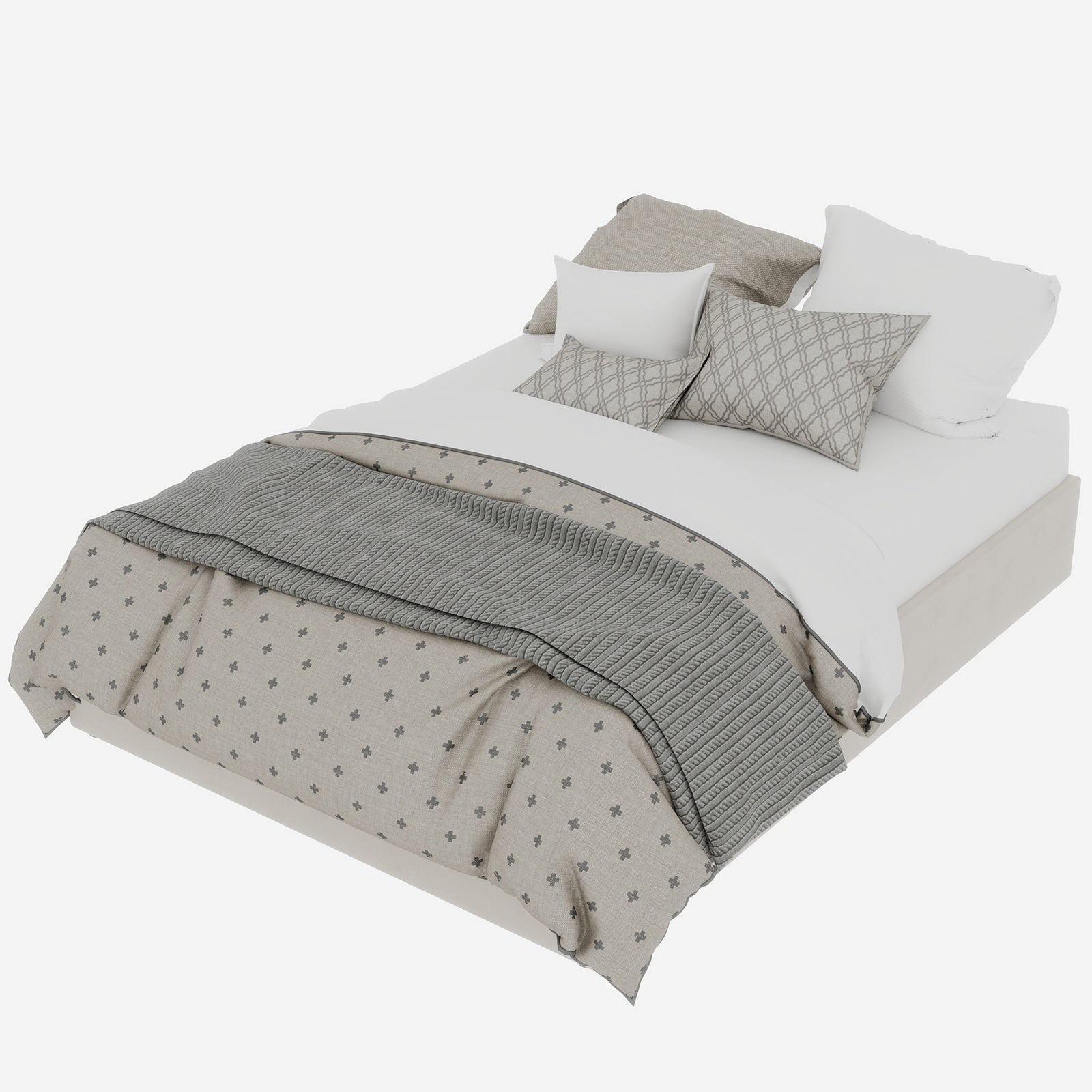 Modern Minimalist Bed Frame, 140x200 cm Gas Lift Storage, Dutch Velvet Beige