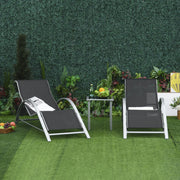 Garden Seating Set, 3-Piece Lounger & Table 2 Chairs Patio, Metal Mesh Black
