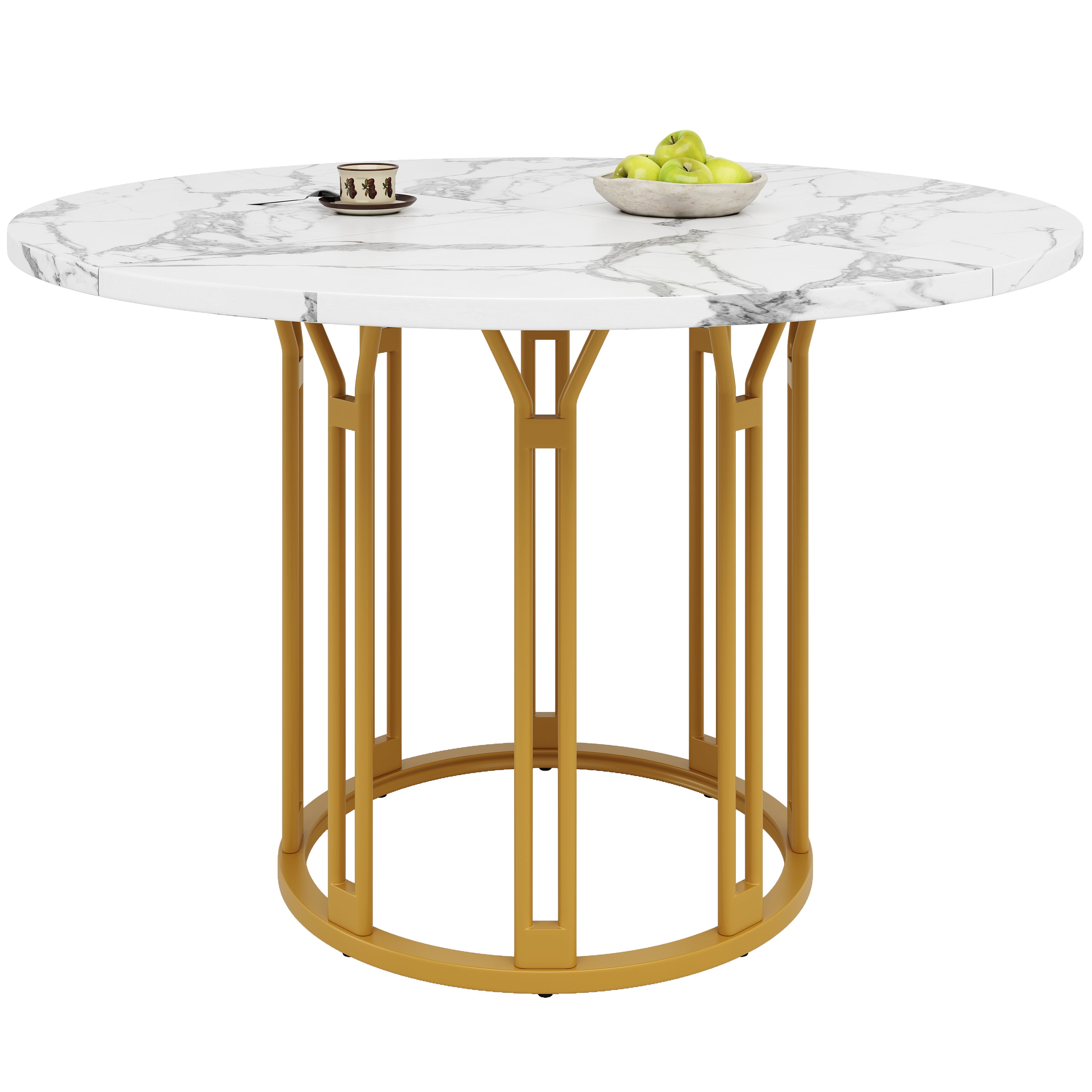 Round Dining Table Kitchen Breakfast Table Metal Legs Marble Pattern Gold/Black