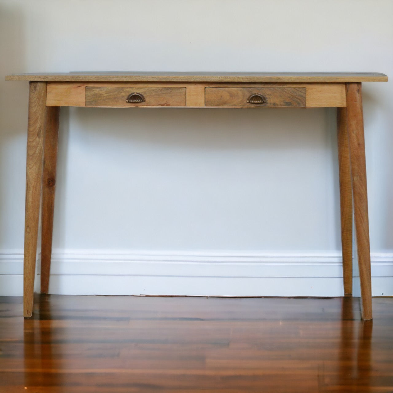 Solid Wood Writing Desk, 2 Drawer Nordic Beige